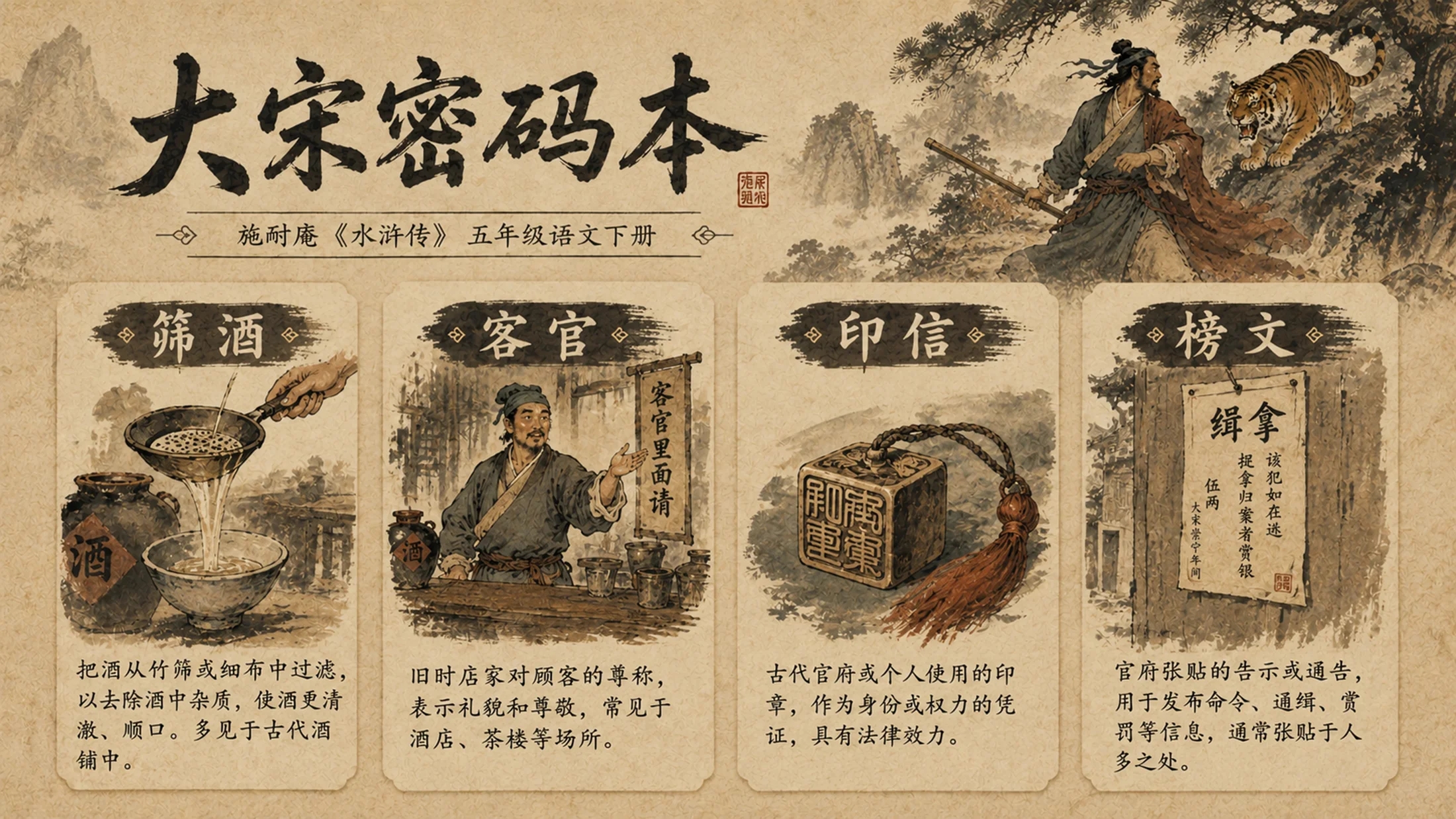部编版小学语文《景阳冈》PPT课件｜国风插画公开课教学模板 - 预览图5