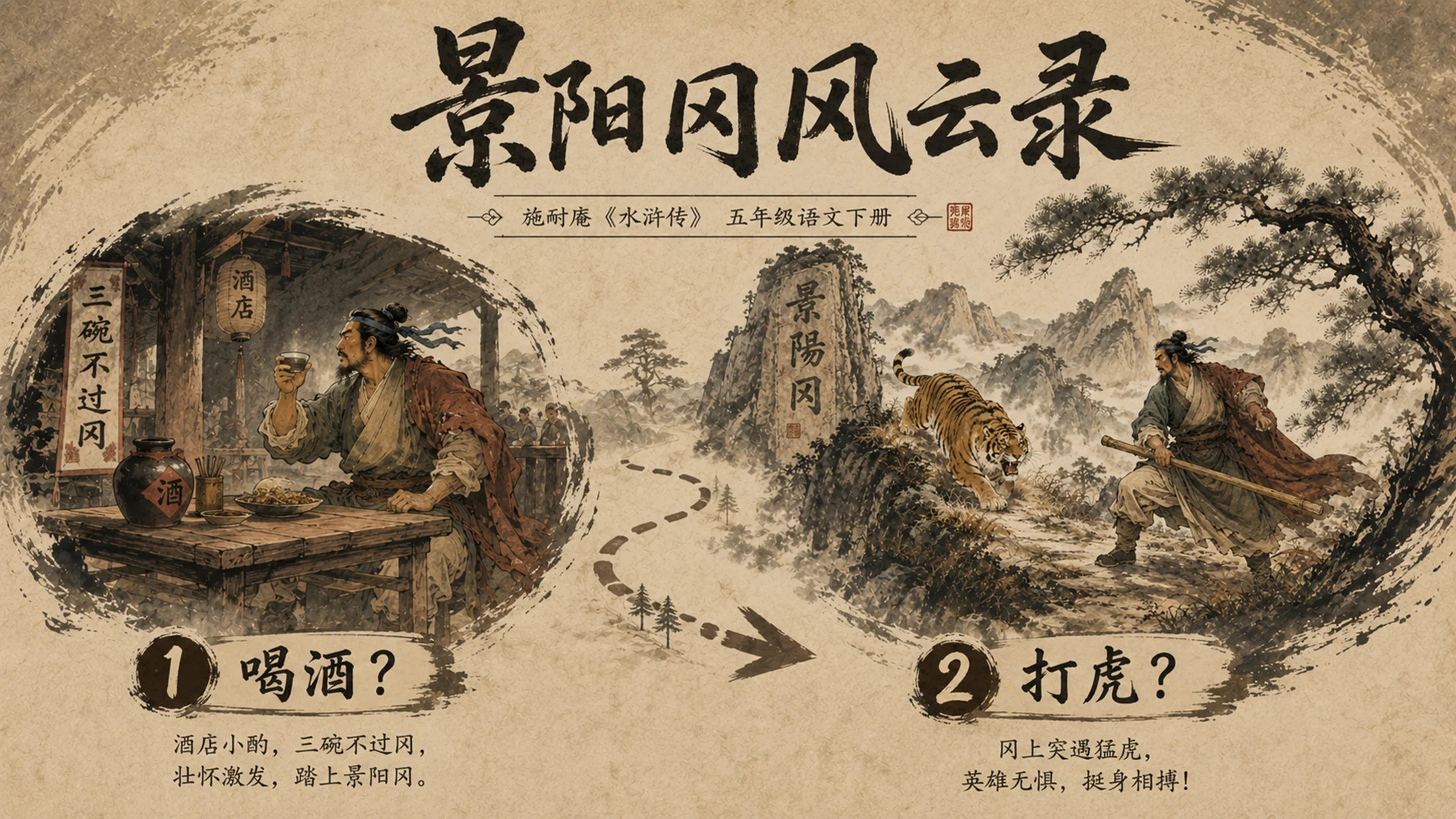 部编版小学语文《景阳冈》PPT课件｜国风插画公开课教学模板 - 预览图7