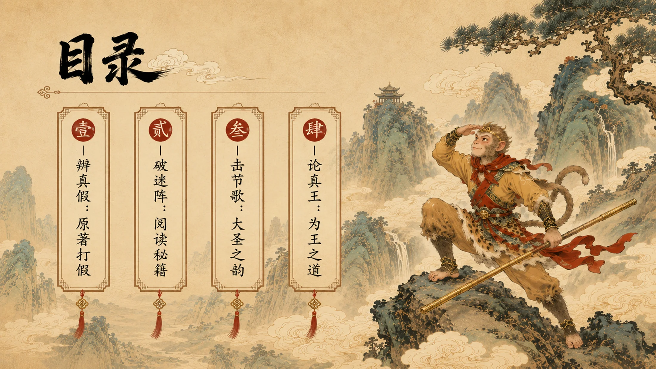 部编版小学语文《猴王出世》PPT课件｜西游国潮插画公开课模板 - 预览图1