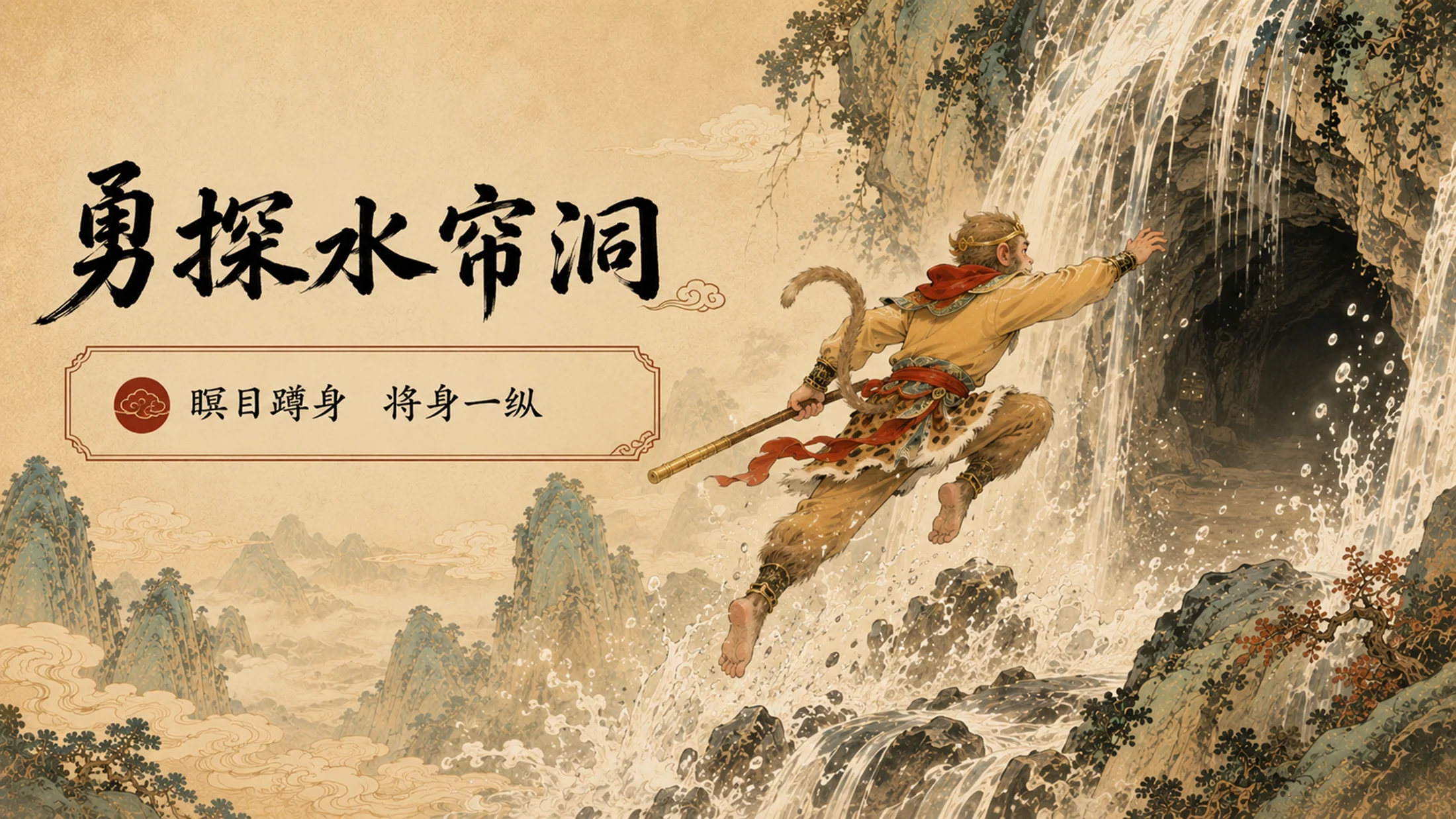 部编版小学语文《猴王出世》PPT课件｜西游国潮插画公开课模板 - 预览图11
