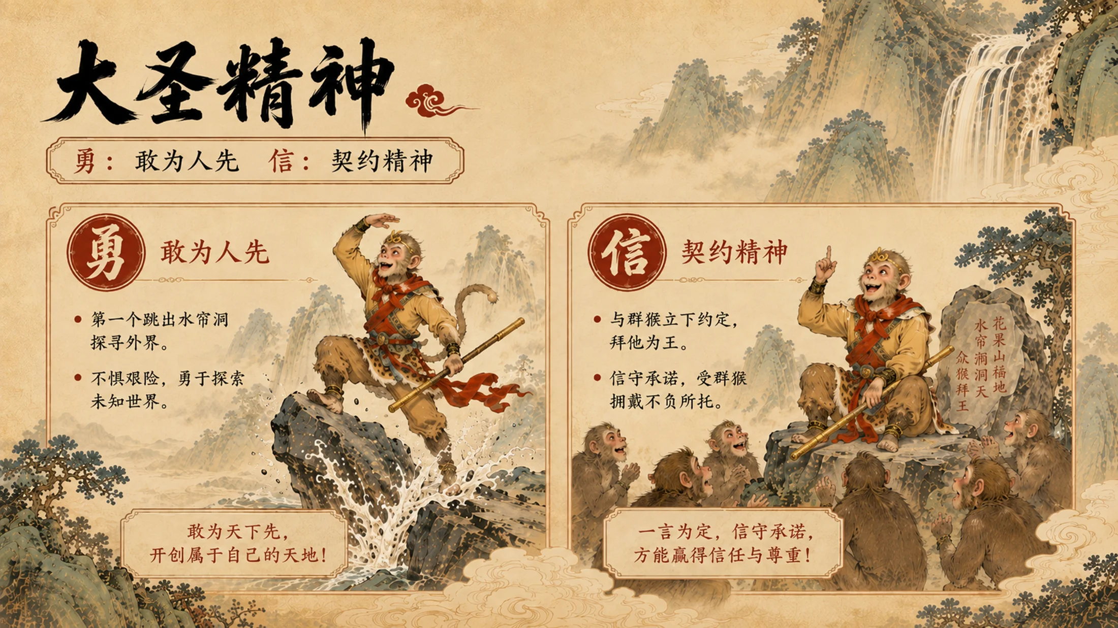 部编版小学语文《猴王出世》PPT课件｜西游国潮插画公开课模板 - 预览图15