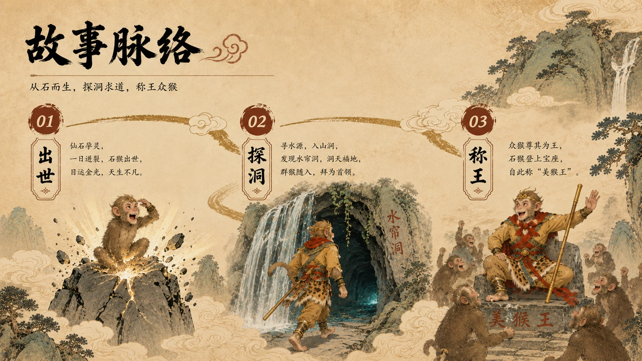 部编版小学语文《猴王出世》PPT课件｜西游国潮插画公开课模板 - 预览图7