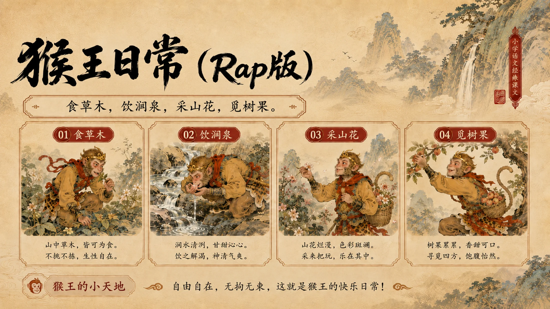部编版小学语文《猴王出世》PPT课件｜西游国潮插画公开课模板 - 预览图9