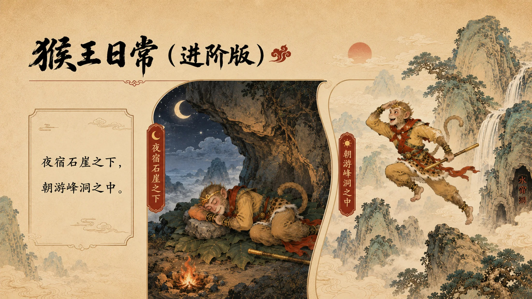 部编版小学语文《猴王出世》PPT课件｜西游国潮插画公开课模板 - 预览图10
