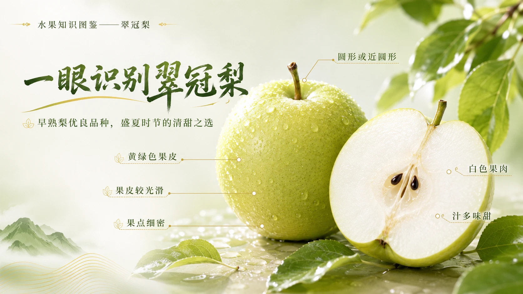 万物知识图鉴系列作品PPT——翠冠梨【4K】 - 预览图1