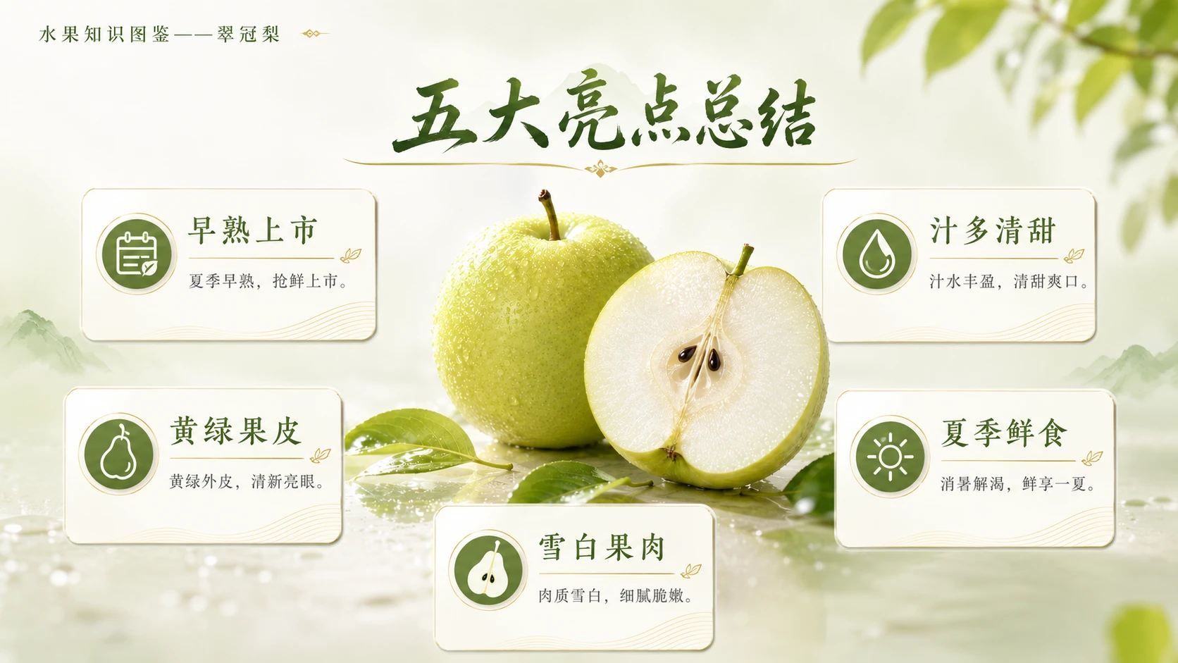 万物知识图鉴系列作品PPT——翠冠梨【4K】 - 预览图8