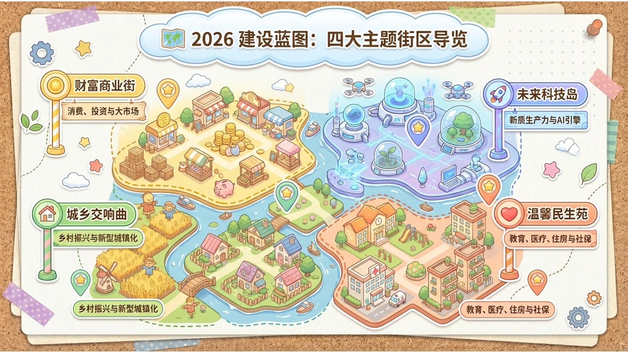 Q版卡通插画风格可爱政府工作报告PPT - 预览图6