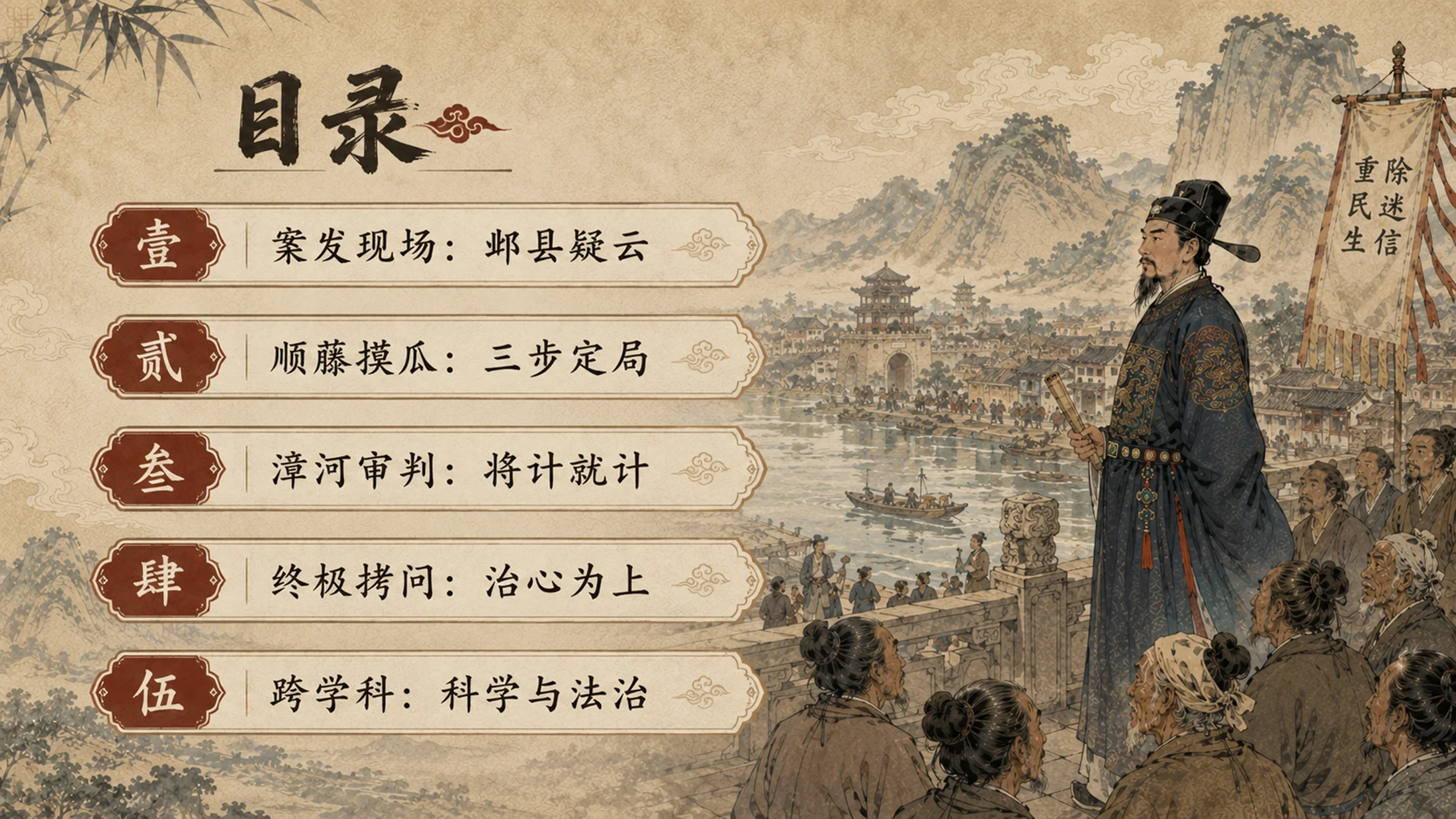 部编版小学语文《西门豹治邺》PPT课件｜国风插画-古代治水历史故事公开课模板 - 预览图1
