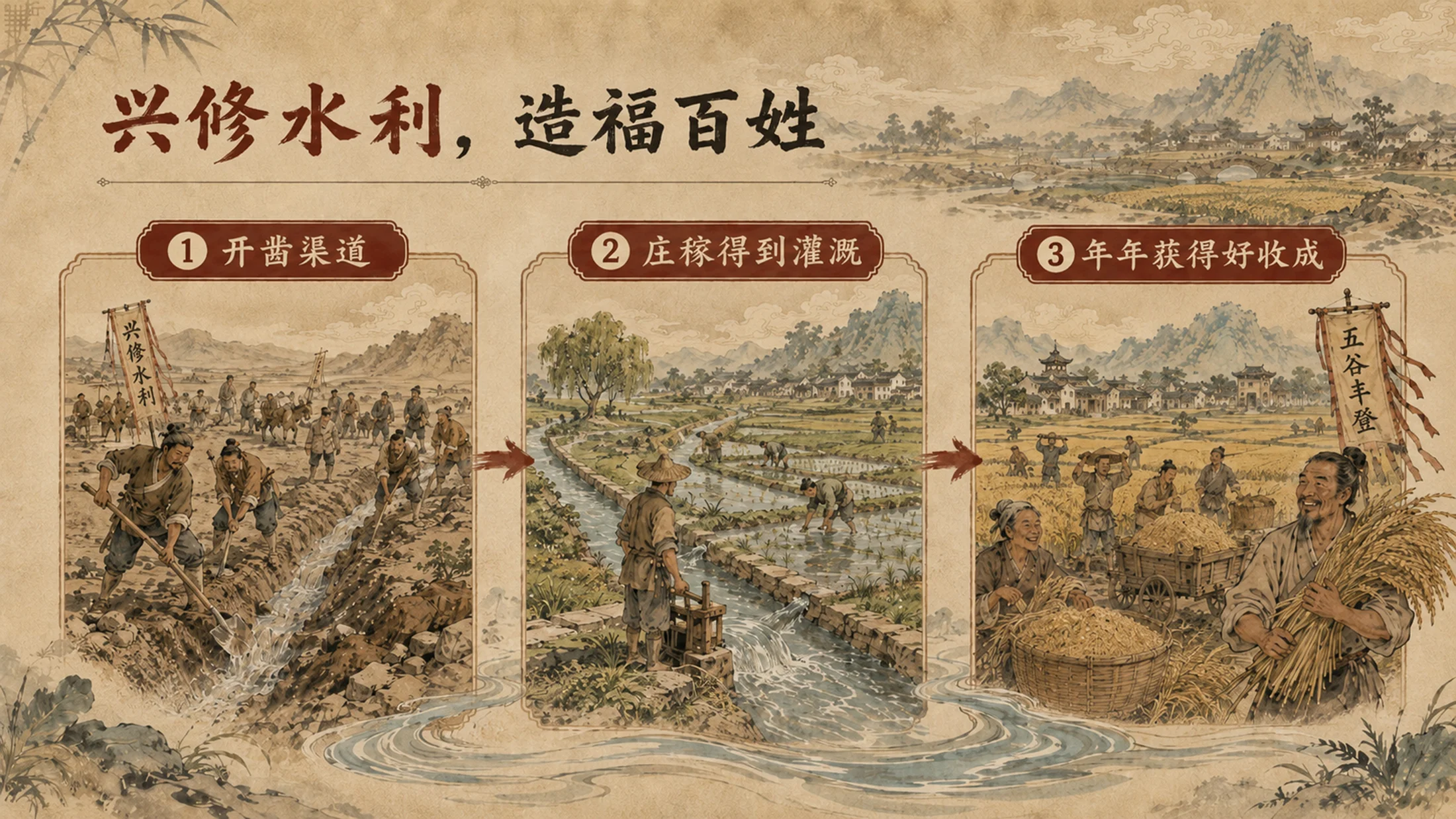 部编版小学语文《西门豹治邺》PPT课件｜国风插画-古代治水历史故事公开课模板 - 预览图17