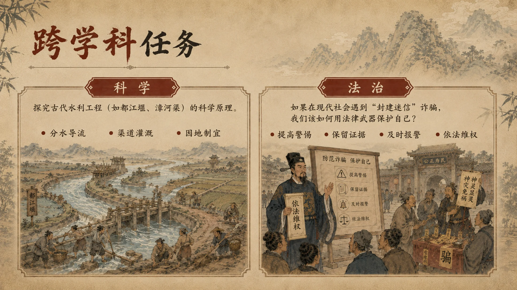 部编版小学语文《西门豹治邺》PPT课件｜国风插画-古代治水历史故事公开课模板 - 预览图19