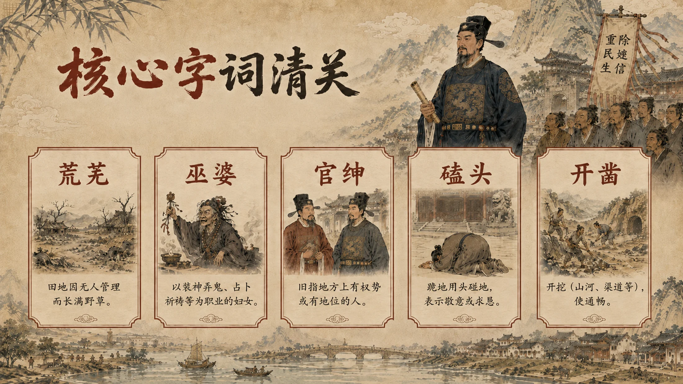 部编版小学语文《西门豹治邺》PPT课件｜国风插画-古代治水历史故事公开课模板 - 预览图6