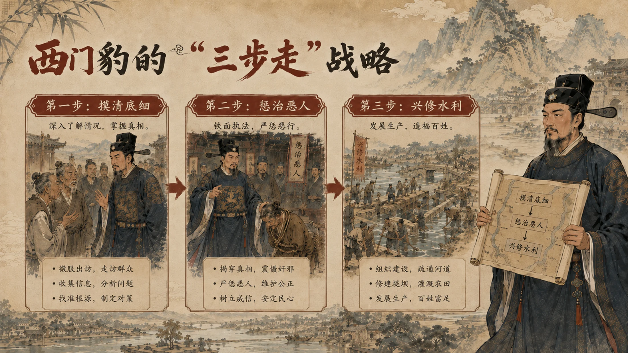 部编版小学语文《西门豹治邺》PPT课件｜国风插画-古代治水历史故事公开课模板 - 预览图7