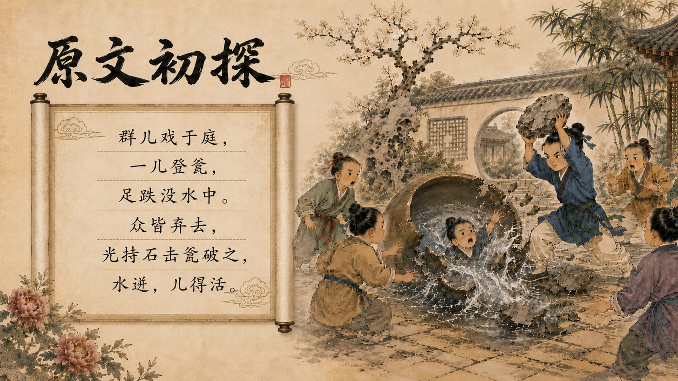 部编版小学语文《司马光》PPT课件｜国风插画儿童文言文公开课模板 - 预览图4