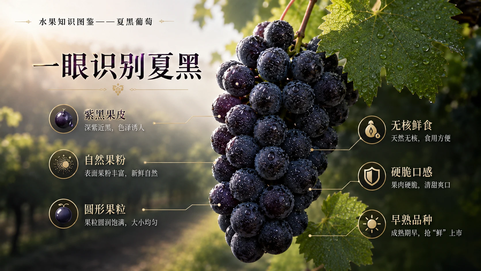 万物知识图鉴系列作品PPT——夏黑葡萄【4K】 - 预览图1