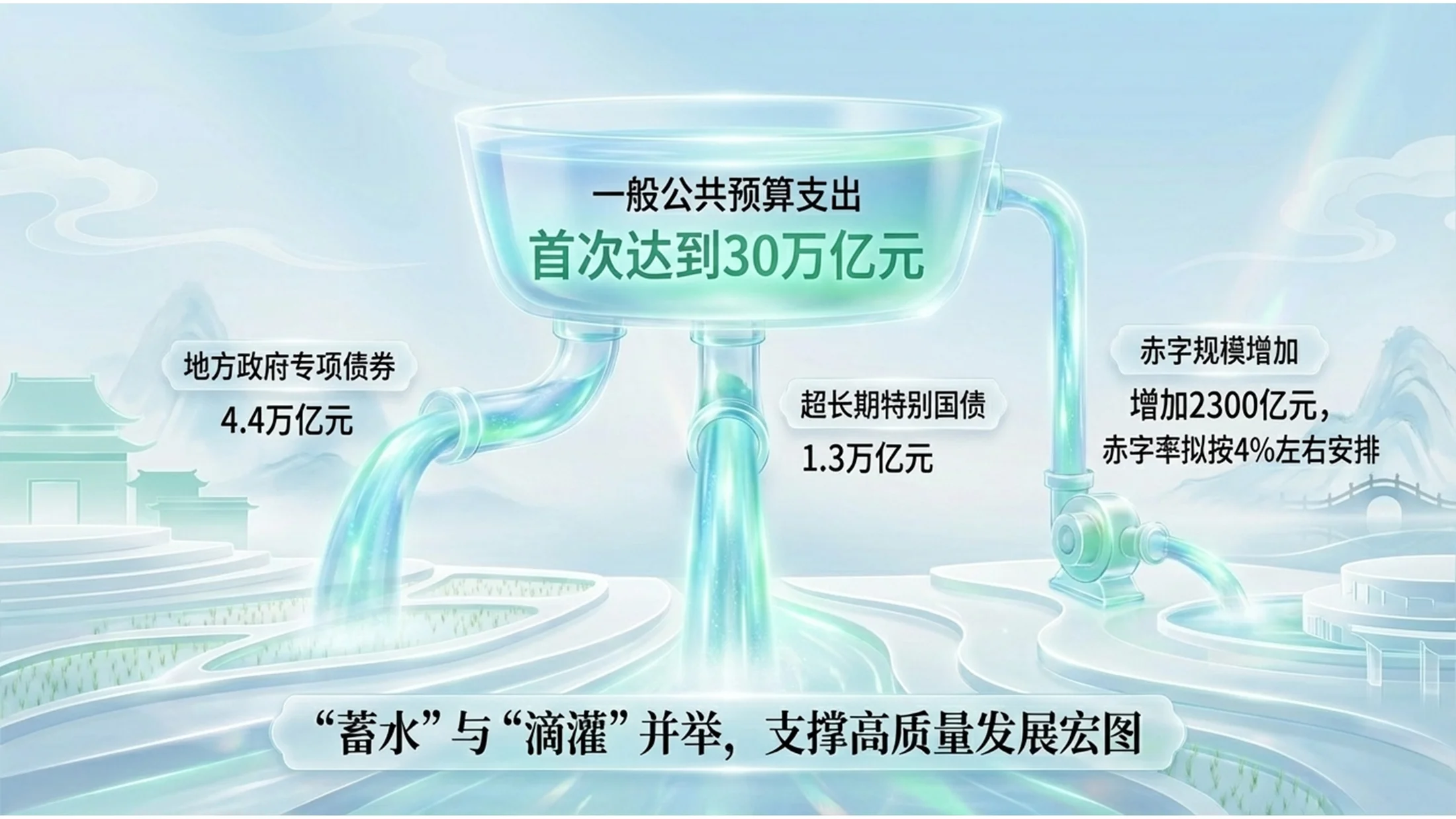 蓝绿玻璃通透新中式政府工作报告PPT - 预览图5
