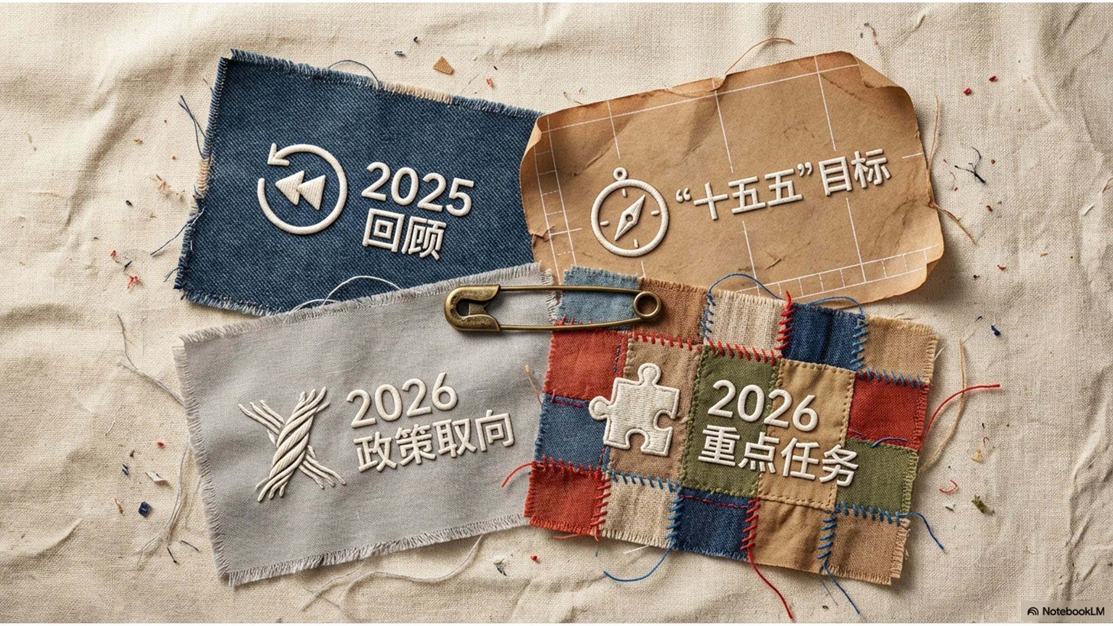 布艺拼贴设计风格政府工作报告PPT - 预览图1