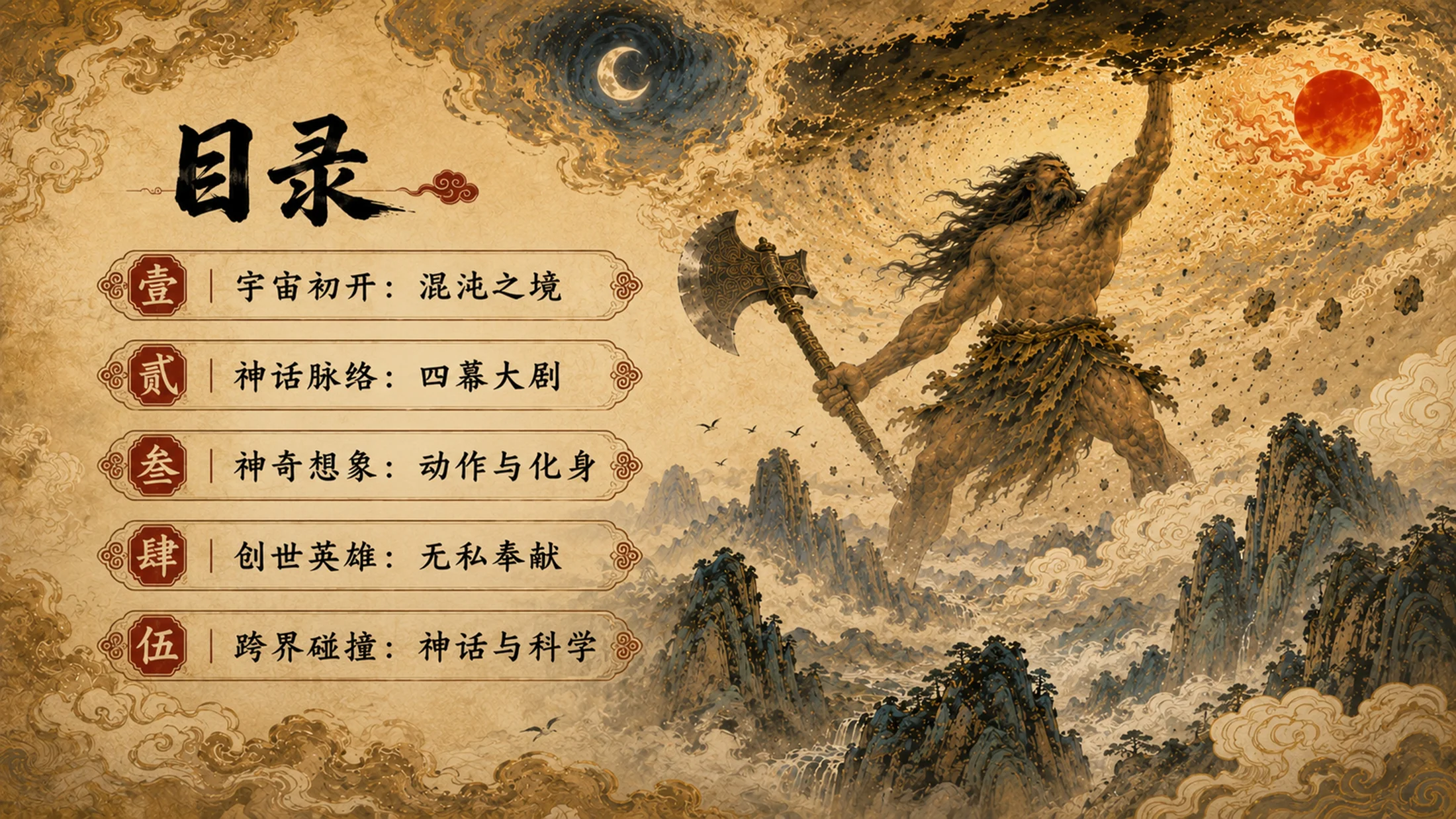 部编版小学语文《盘古开天地》PPT课件｜国风插画-中国神话史诗公开课模板 - 预览图1
