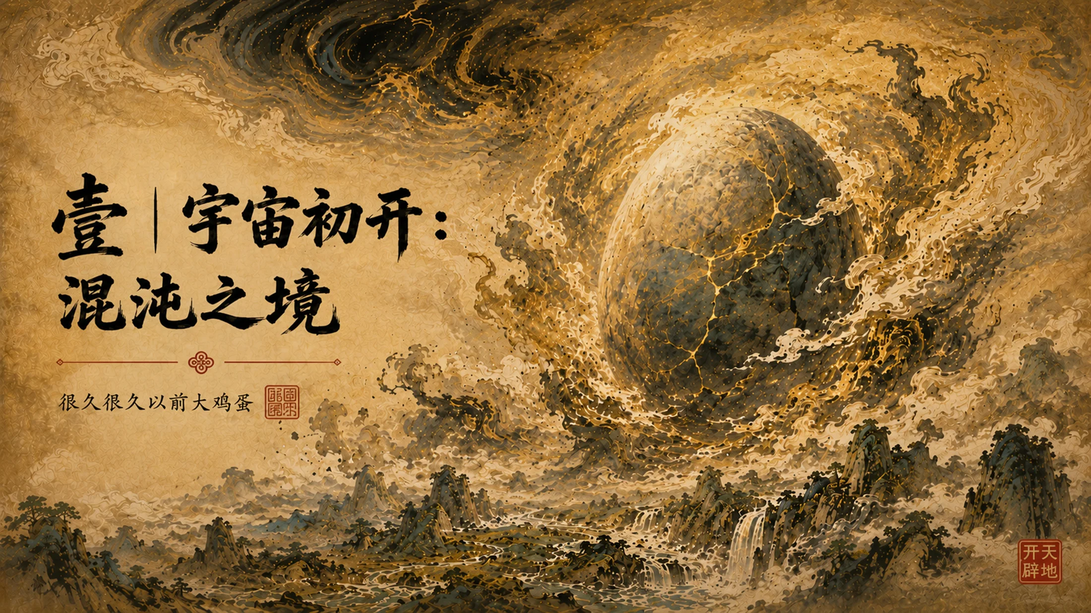 部编版小学语文《盘古开天地》PPT课件｜国风插画-中国神话史诗公开课模板 - 预览图2