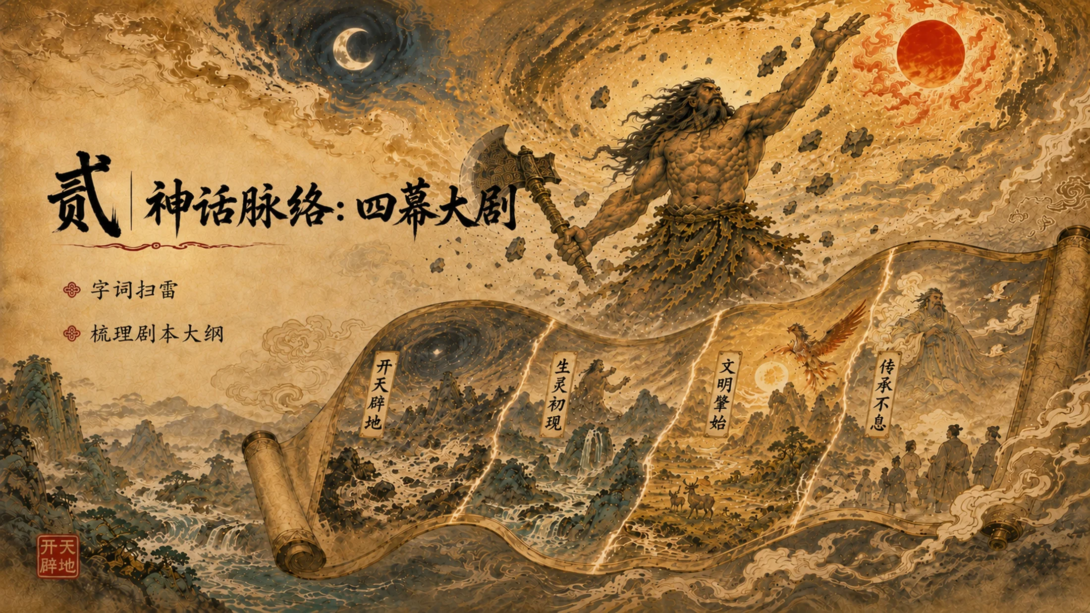部编版小学语文《盘古开天地》PPT课件｜国风插画-中国神话史诗公开课模板 - 预览图4