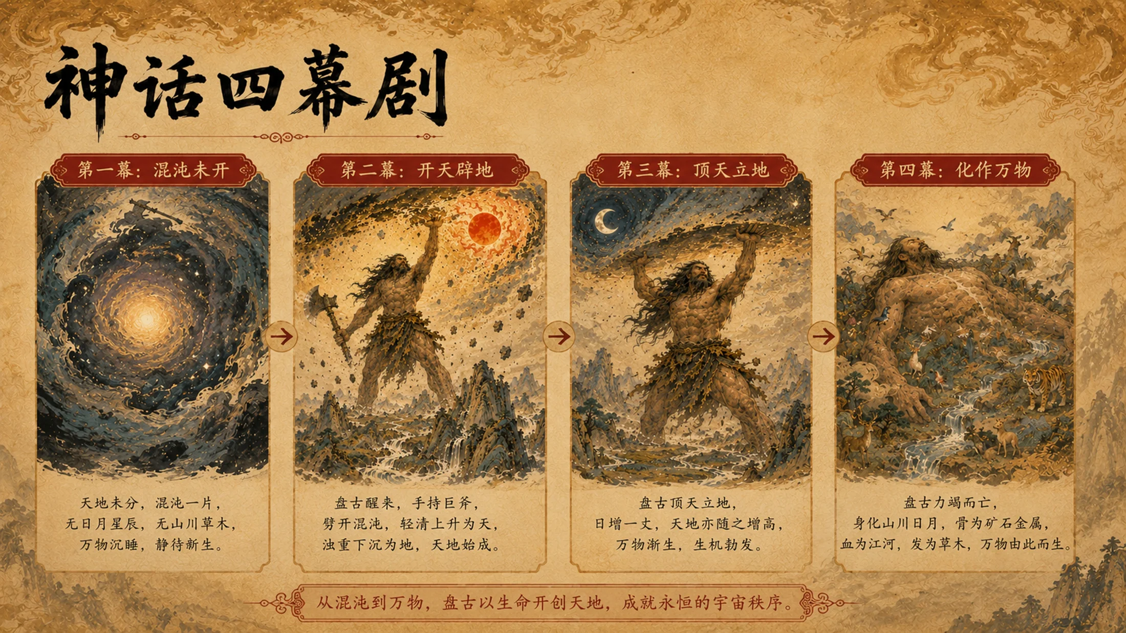 部编版小学语文《盘古开天地》PPT课件｜国风插画-中国神话史诗公开课模板 - 预览图6