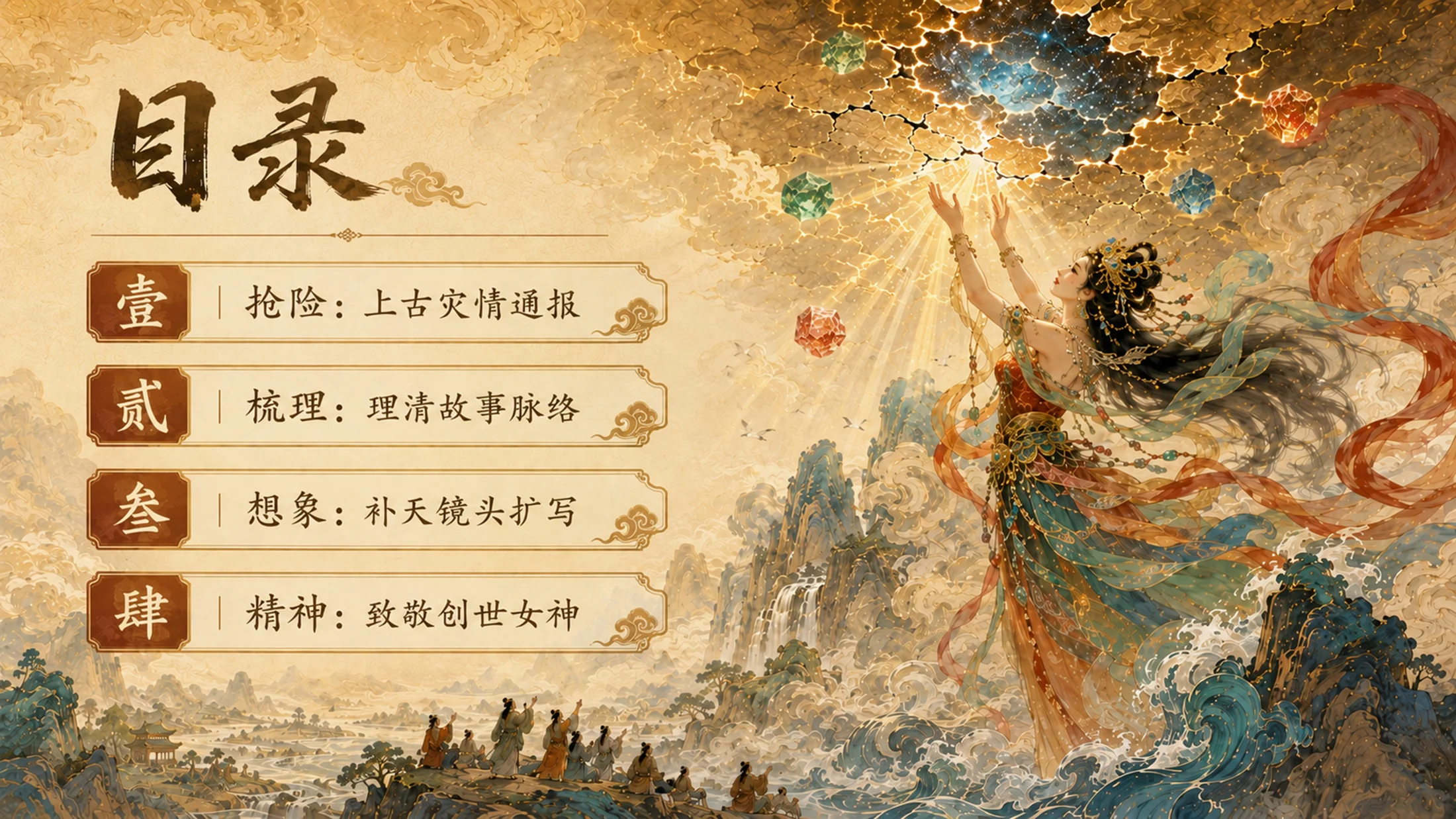 部编版小学语文《女娲补天》PPT课件｜国风插画-东方神话史诗公开课模板 - 预览图1