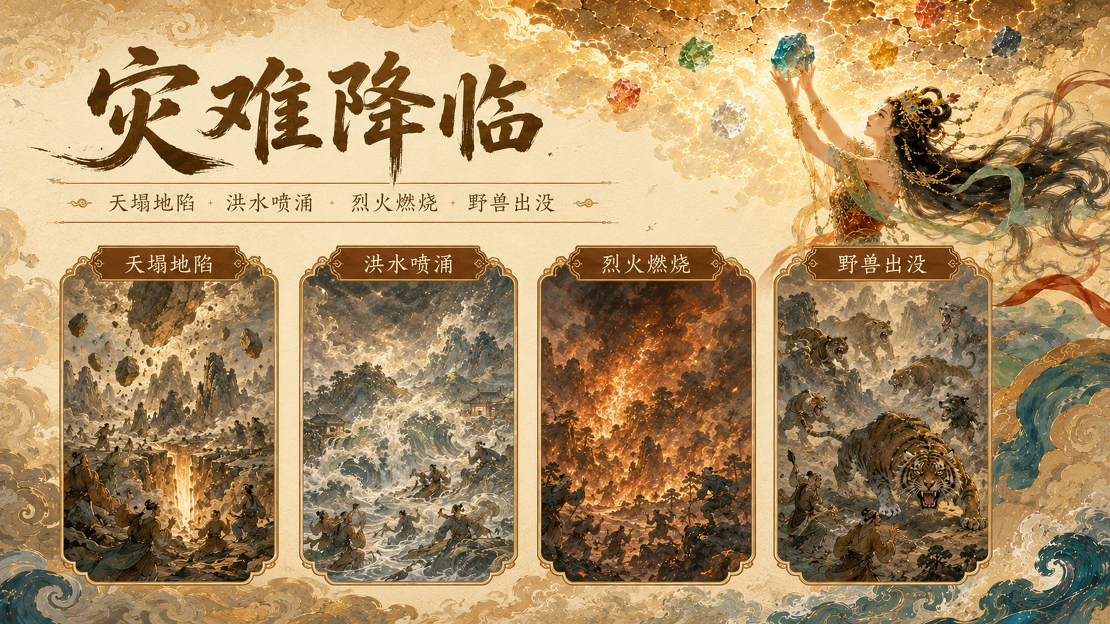 部编版小学语文《女娲补天》PPT课件｜国风插画-东方神话史诗公开课模板 - 预览图3