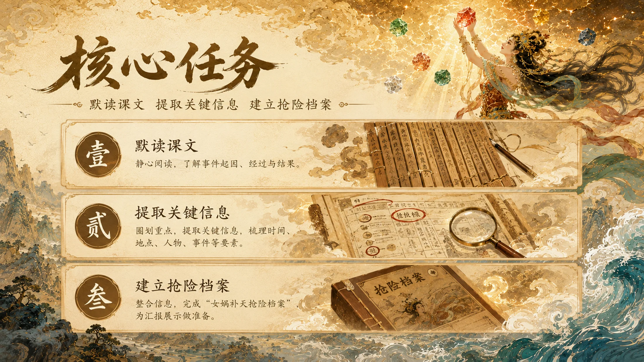 部编版小学语文《女娲补天》PPT课件｜国风插画-东方神话史诗公开课模板 - 预览图4