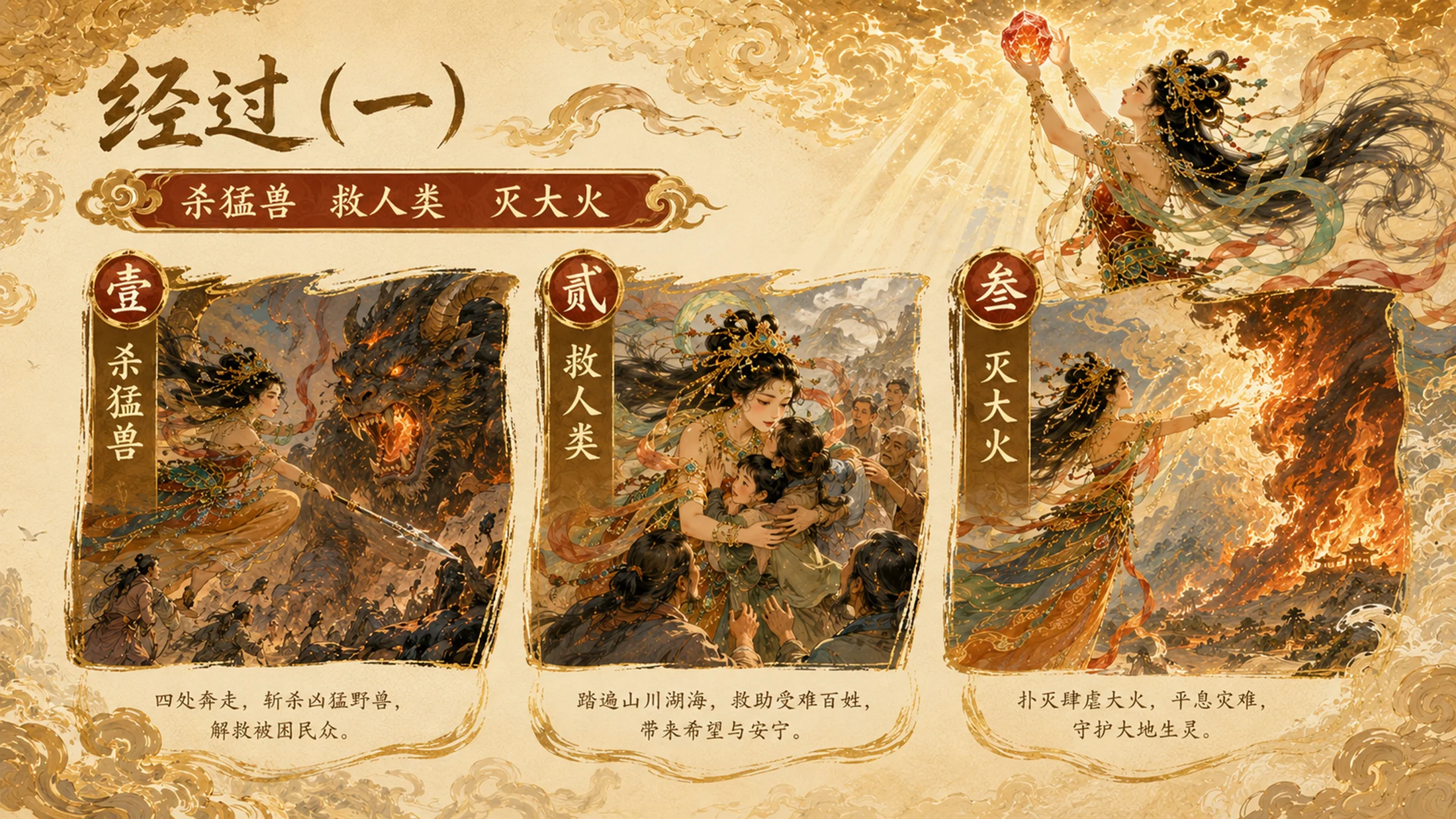 部编版小学语文《女娲补天》PPT课件｜国风插画-东方神话史诗公开课模板 - 预览图8