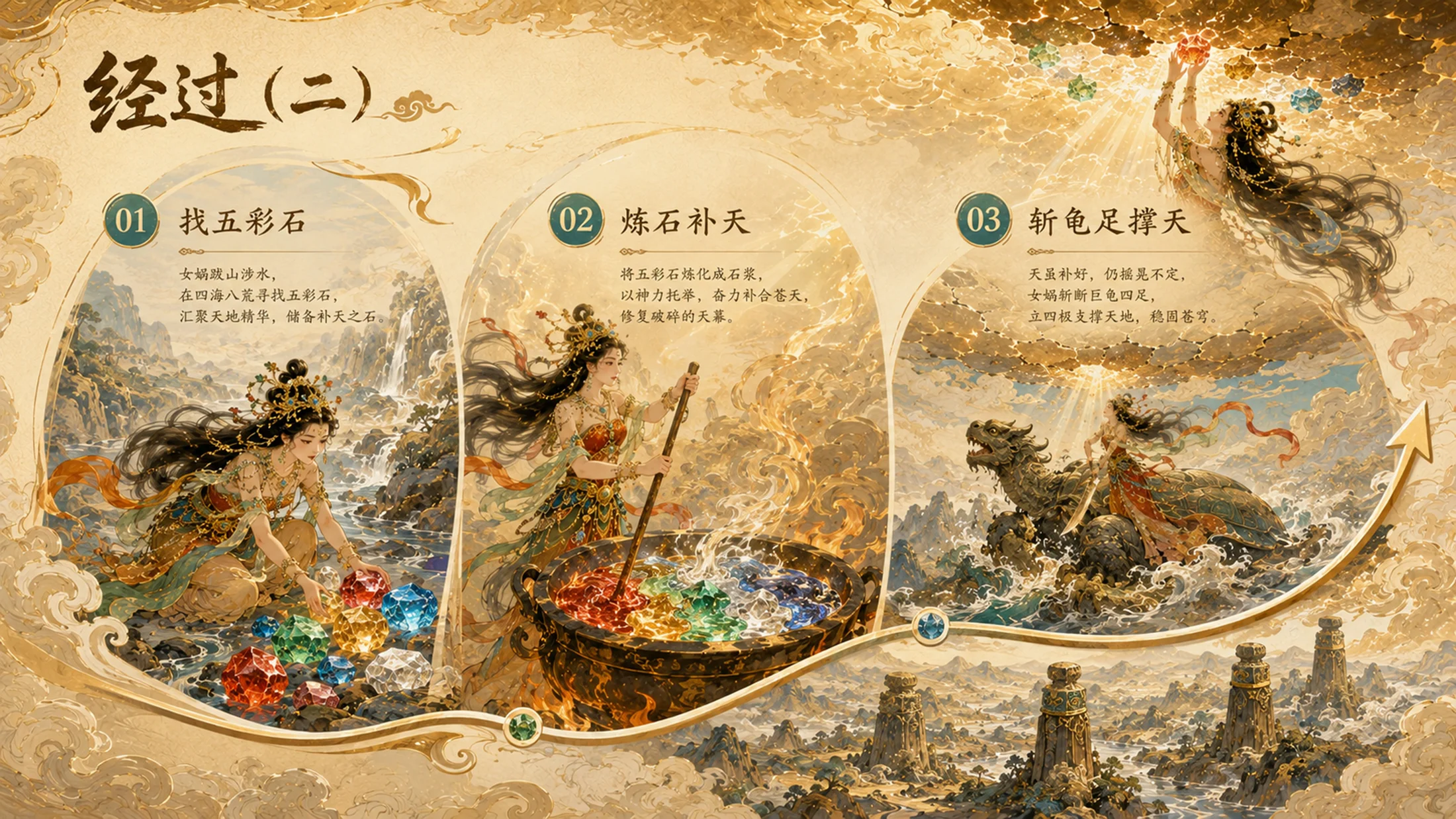 部编版小学语文《女娲补天》PPT课件｜国风插画-东方神话史诗公开课模板 - 预览图9