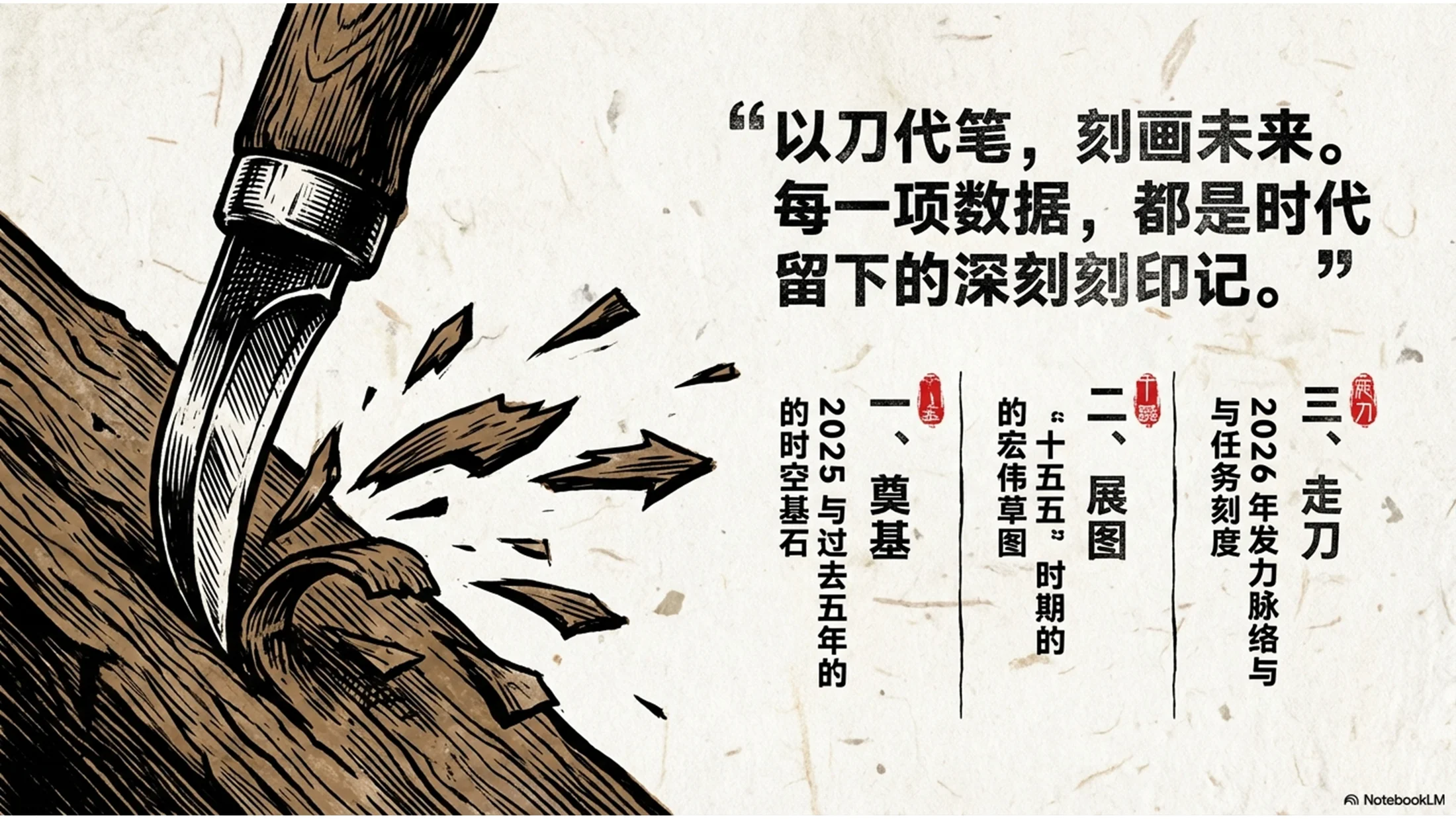 木刻版画风格政府工作报告PPT - 预览图1