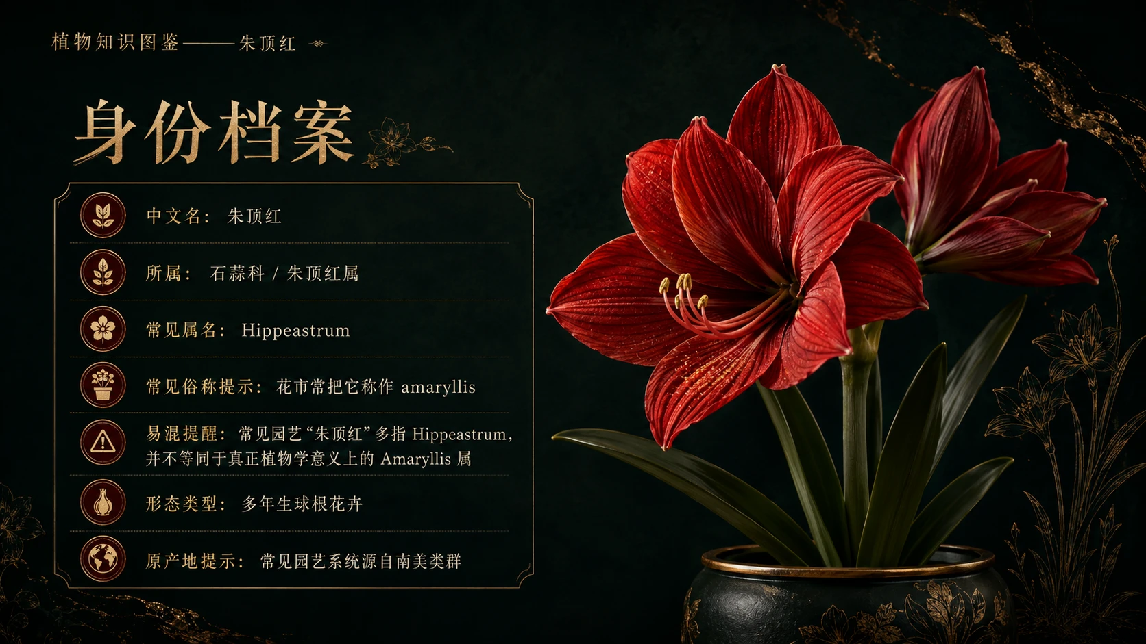 万物知识图鉴系列作品PPT——朱顶红【4K】 - 预览图1
