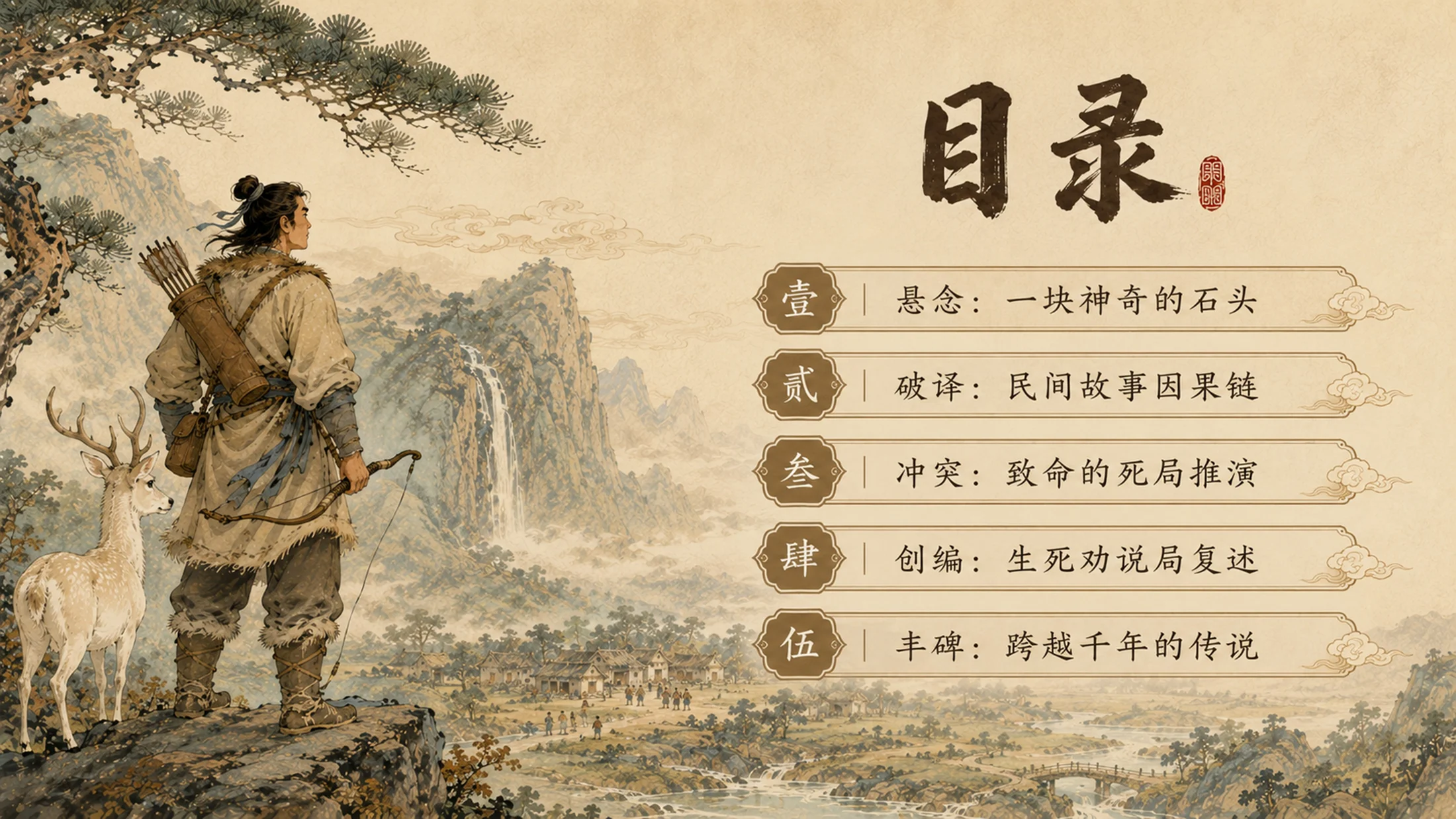 部编版小学语文五年级上册《猎人海力布》PPT课件｜中国民间故事国风公开课模板 - 预览图1