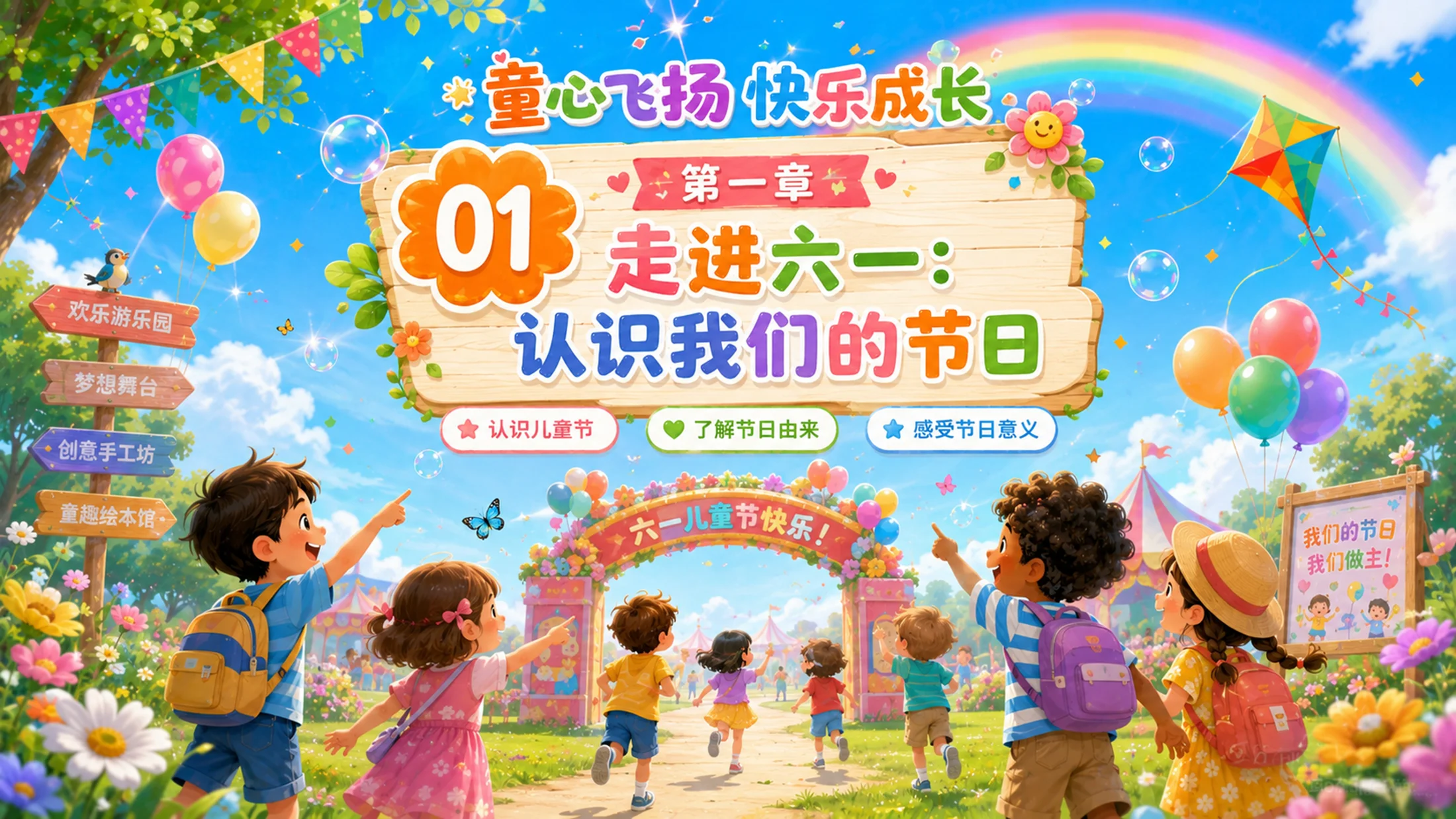 “六一儿童节主题班会PPT课件｜童心飞扬快乐成长活动模板” - 预览图3