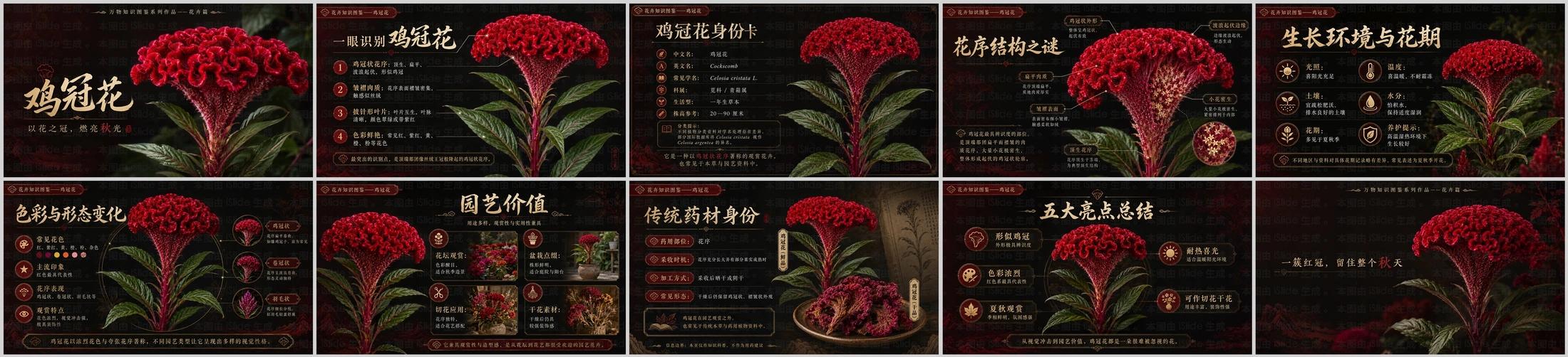 万物知识图鉴系列作品PPT——鸡冠花【4K】 - 预览图4