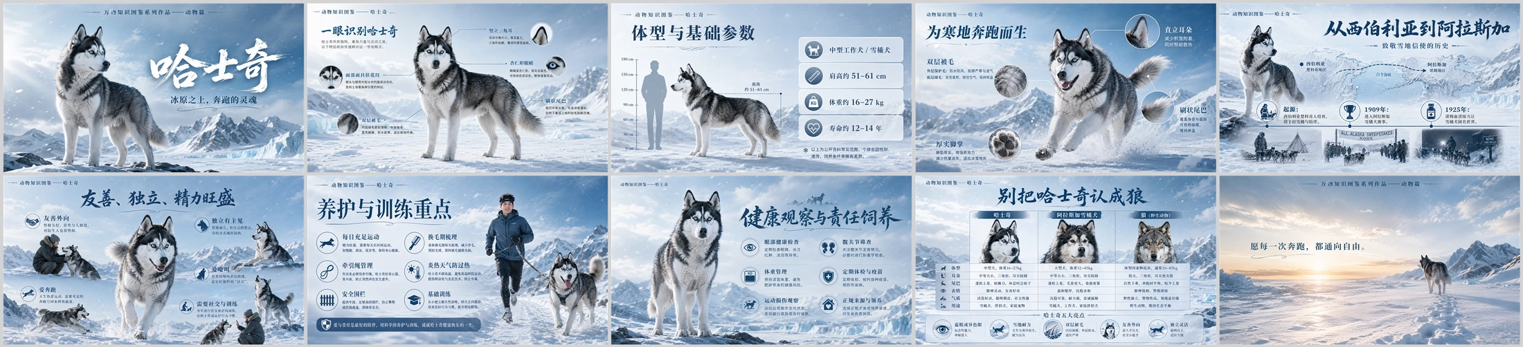 万物知识图鉴系列作品PPT——哈士奇【4K】 - 预览图4