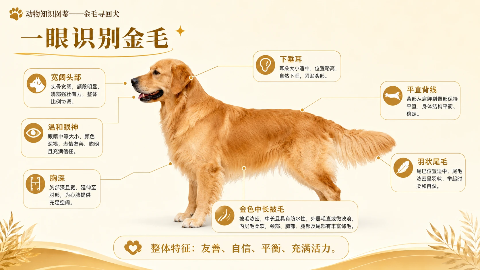 万物知识图鉴系列作品PPT——金毛寻回犬 - 预览图1