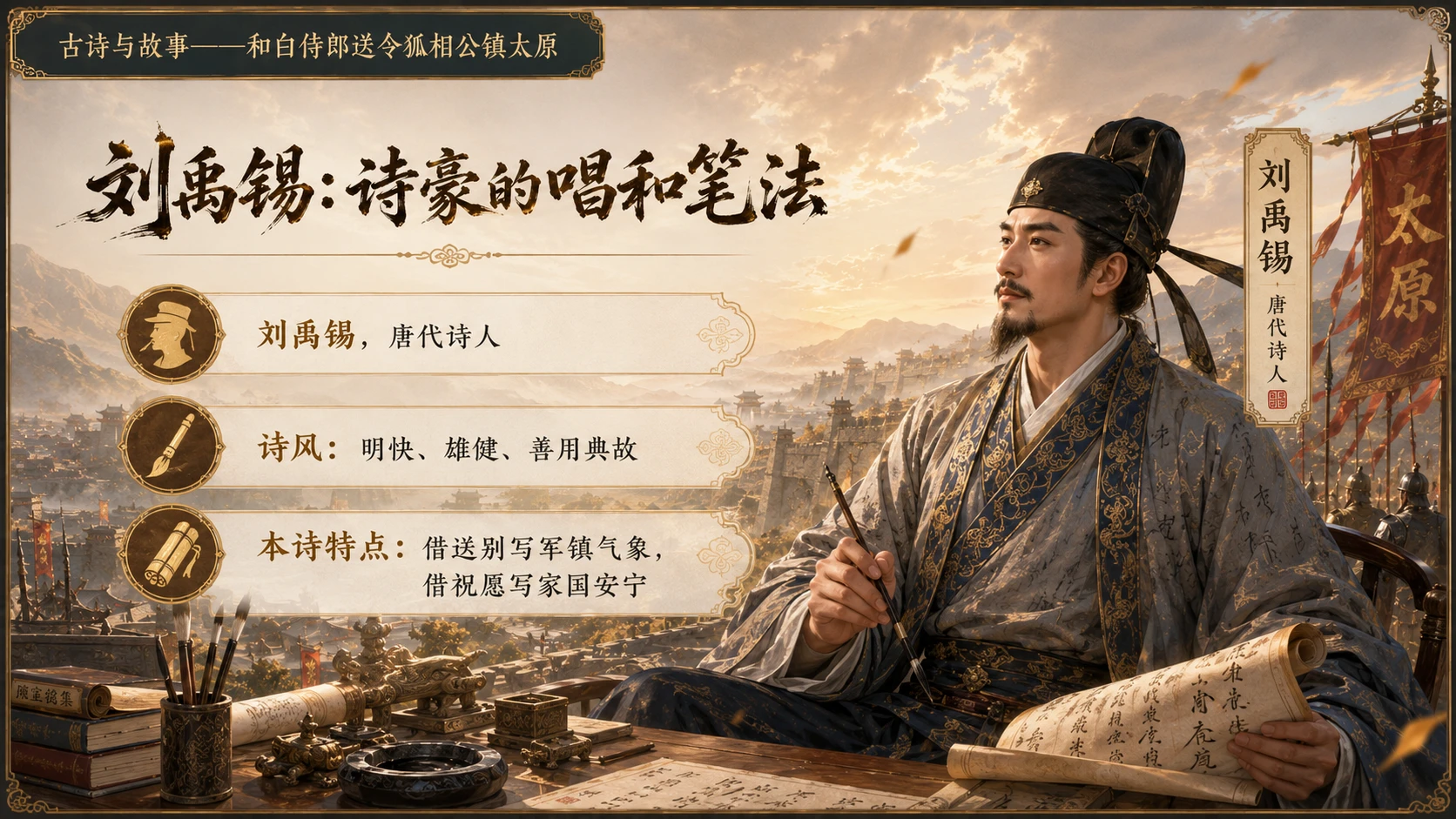 古诗与故事系列作品PPT——和白侍郎送令狐相公镇太原【2K】 - 预览图14