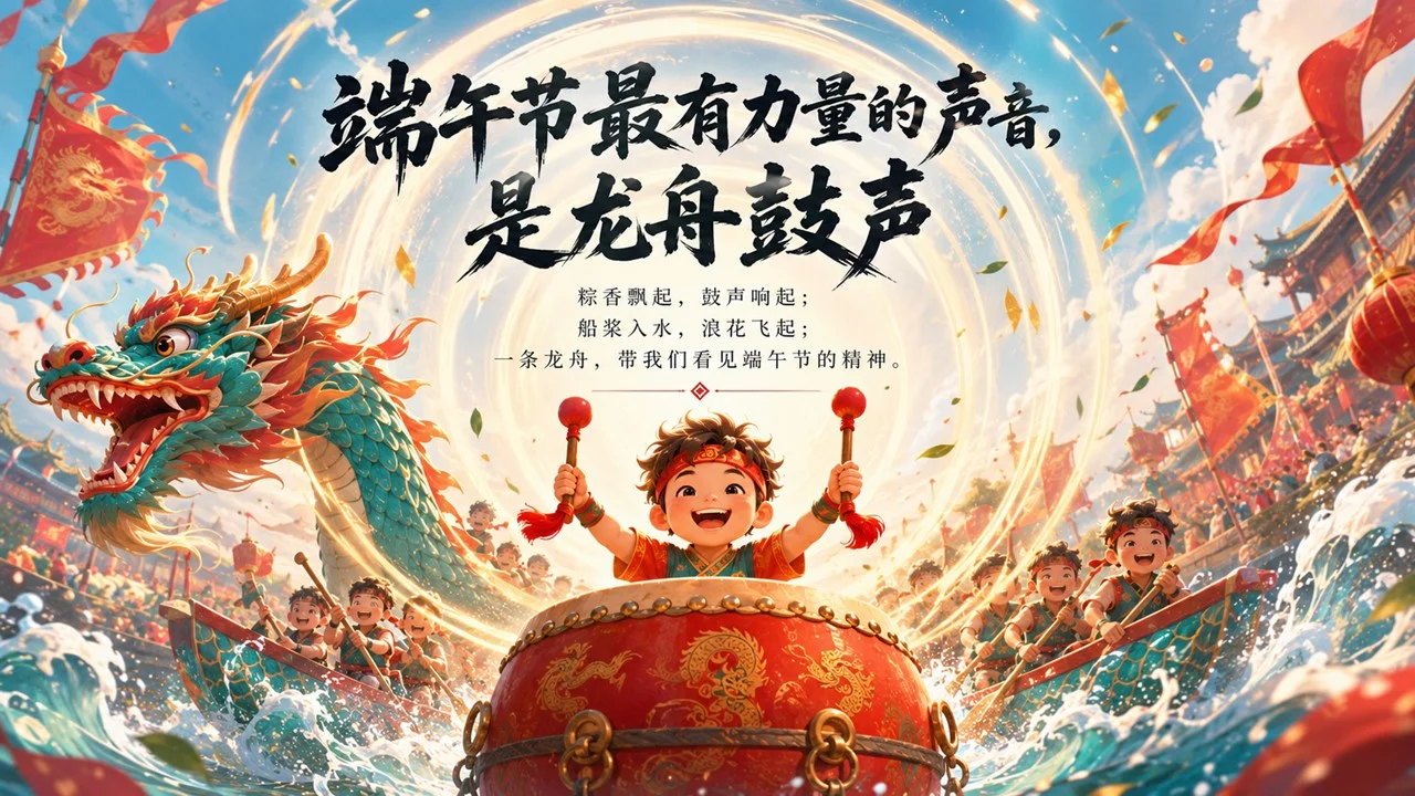 鼓声里的端午节：中小学生赛龙舟传统文化课PPT - 预览图1