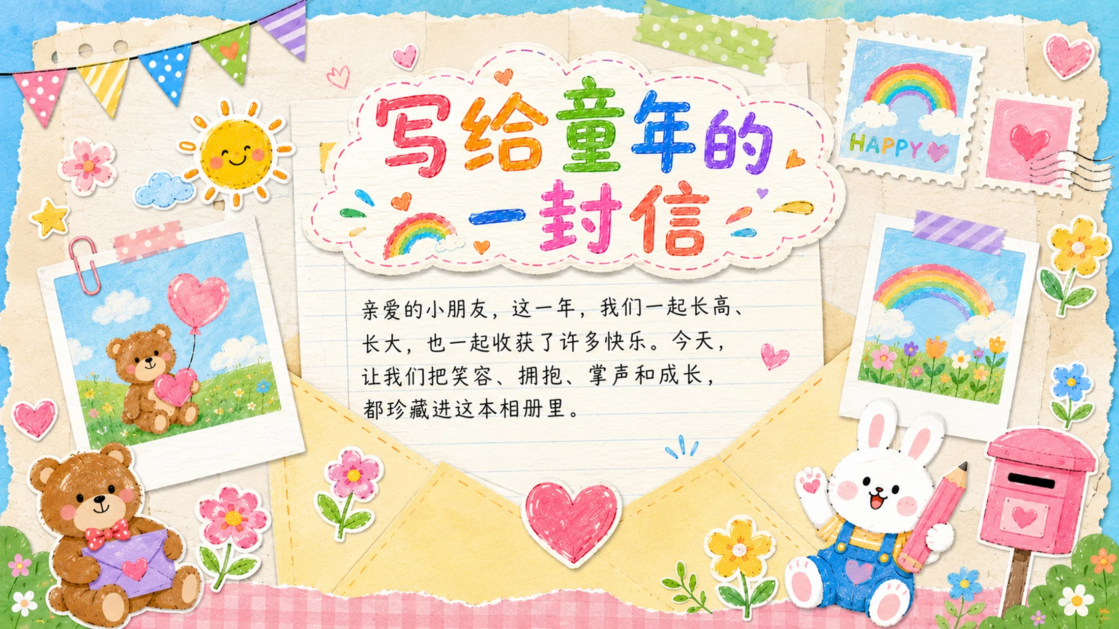 六一儿童节成长纪念PPT模板｜幼儿园儿童成长相册展示 - 预览图4