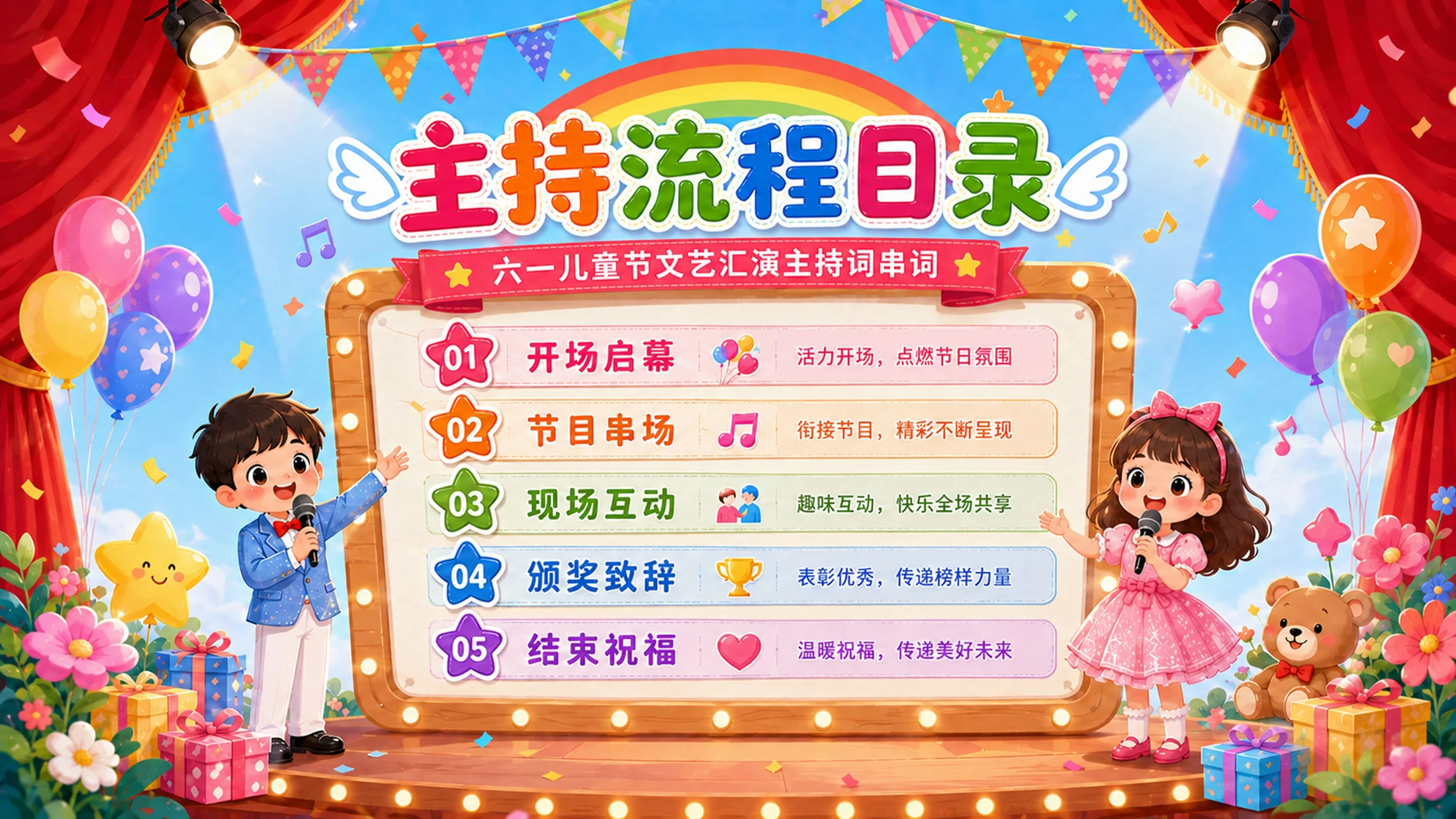 六一儿童节主持词串词PPT模板｜文艺汇演节目流程主持稿 - 预览图2