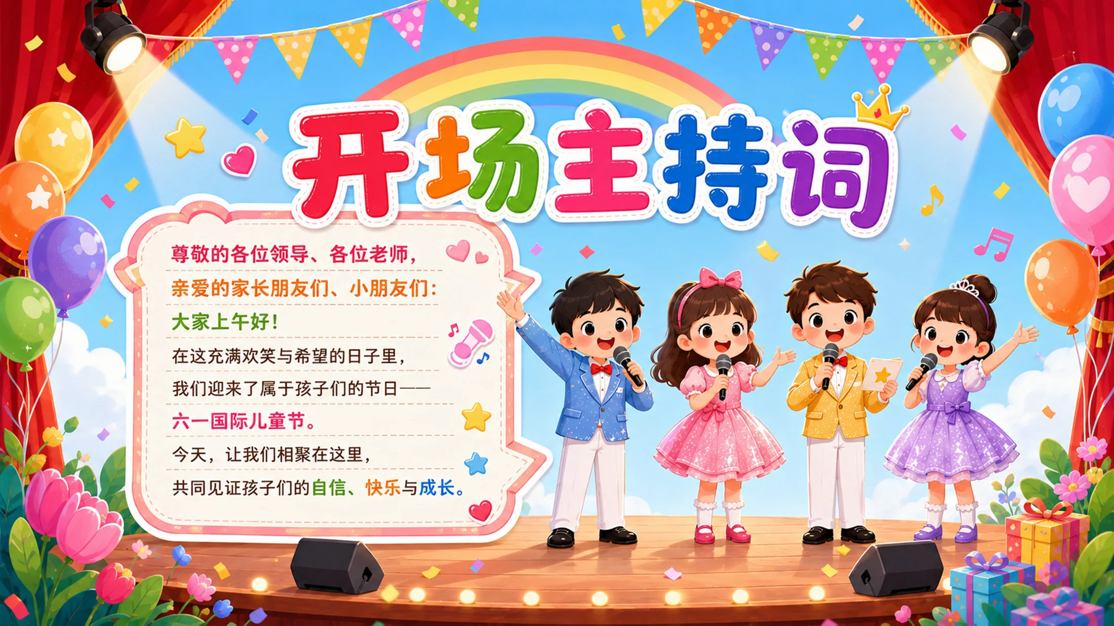 六一儿童节主持词串词PPT模板｜文艺汇演节目流程主持稿 - 预览图4