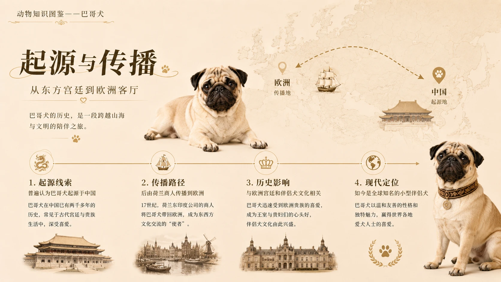 万物知识图鉴系列作品PPT——巴哥犬 - 预览图1