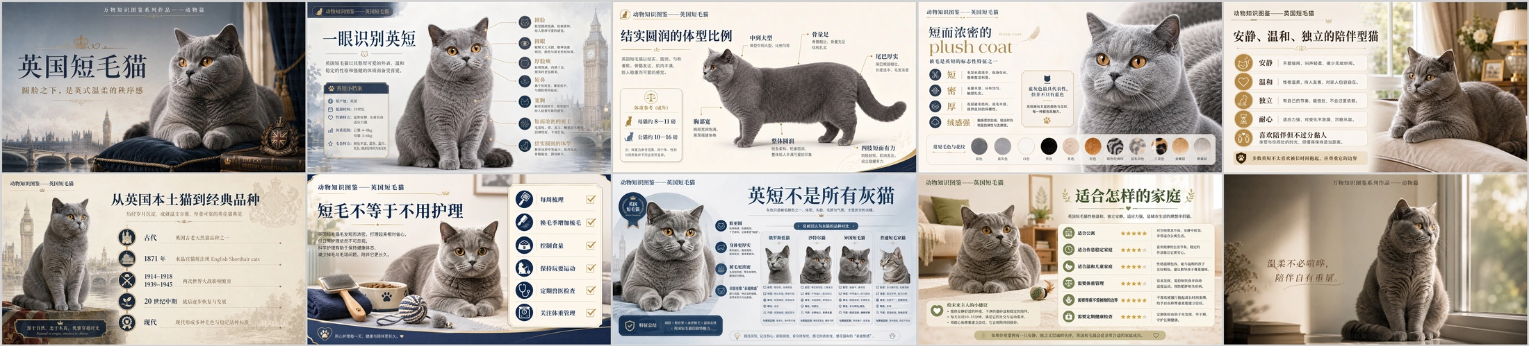 万物知识图鉴系列作品PPT——英国短毛猫 - 预览图4