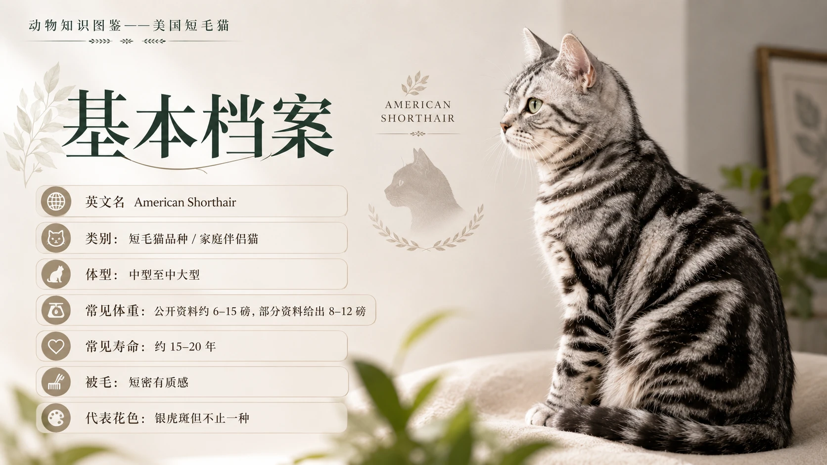 万物知识图鉴系列作品PPT——美国短毛猫 - 预览图1