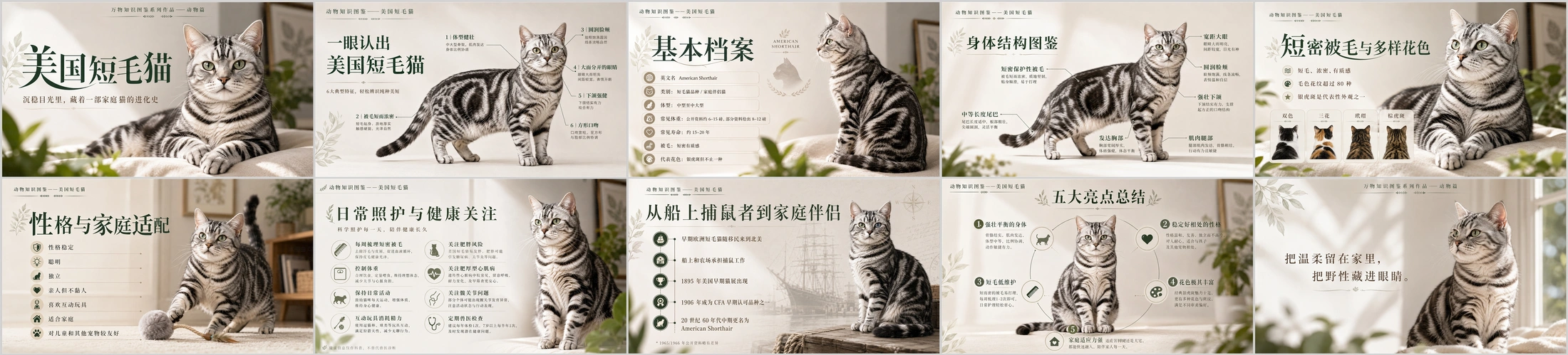 万物知识图鉴系列作品PPT——美国短毛猫 - 预览图4