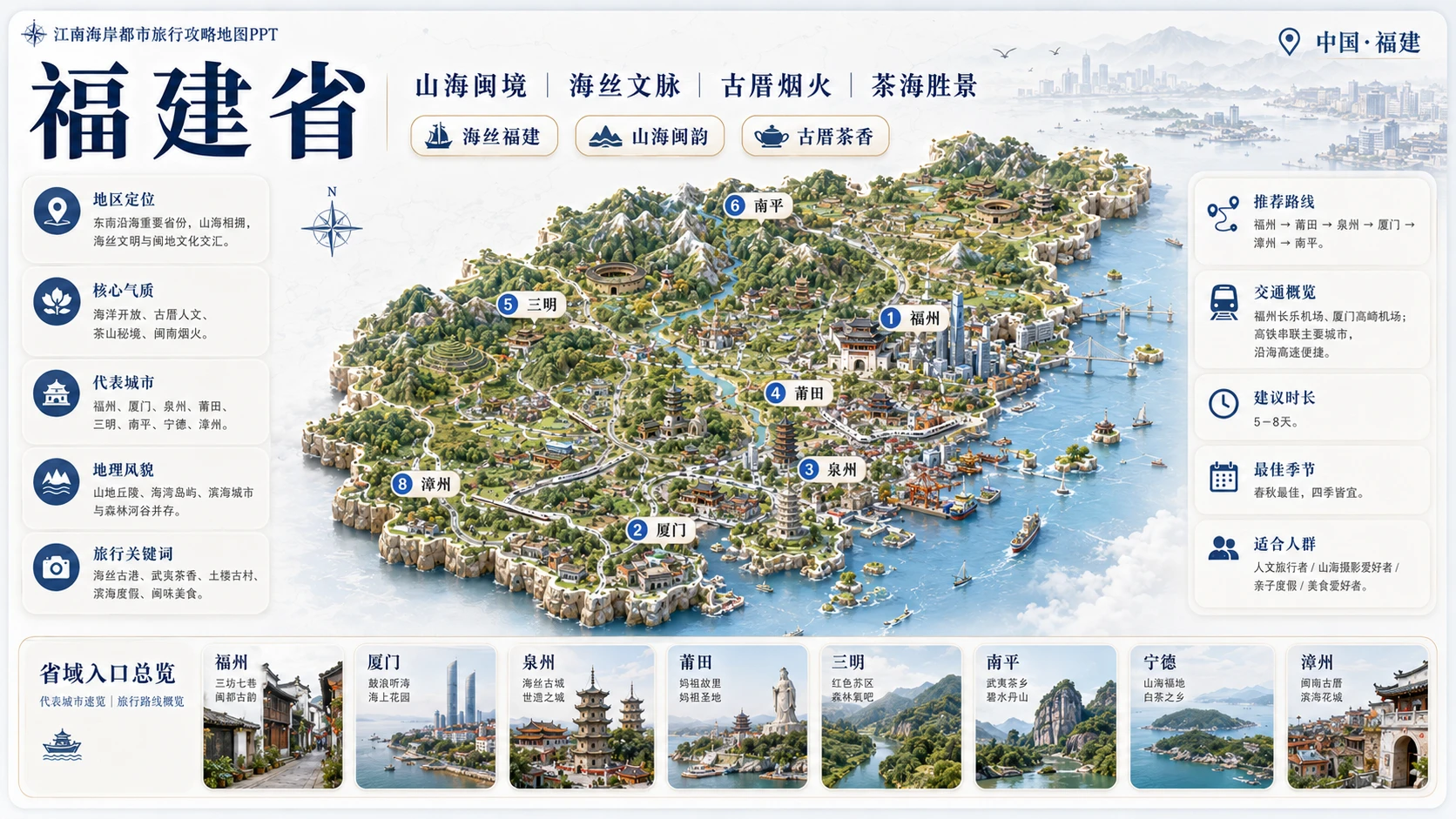 江南海岸都市档案型_8个省级入口94个地级市旅行攻略地图PPT - 预览图8