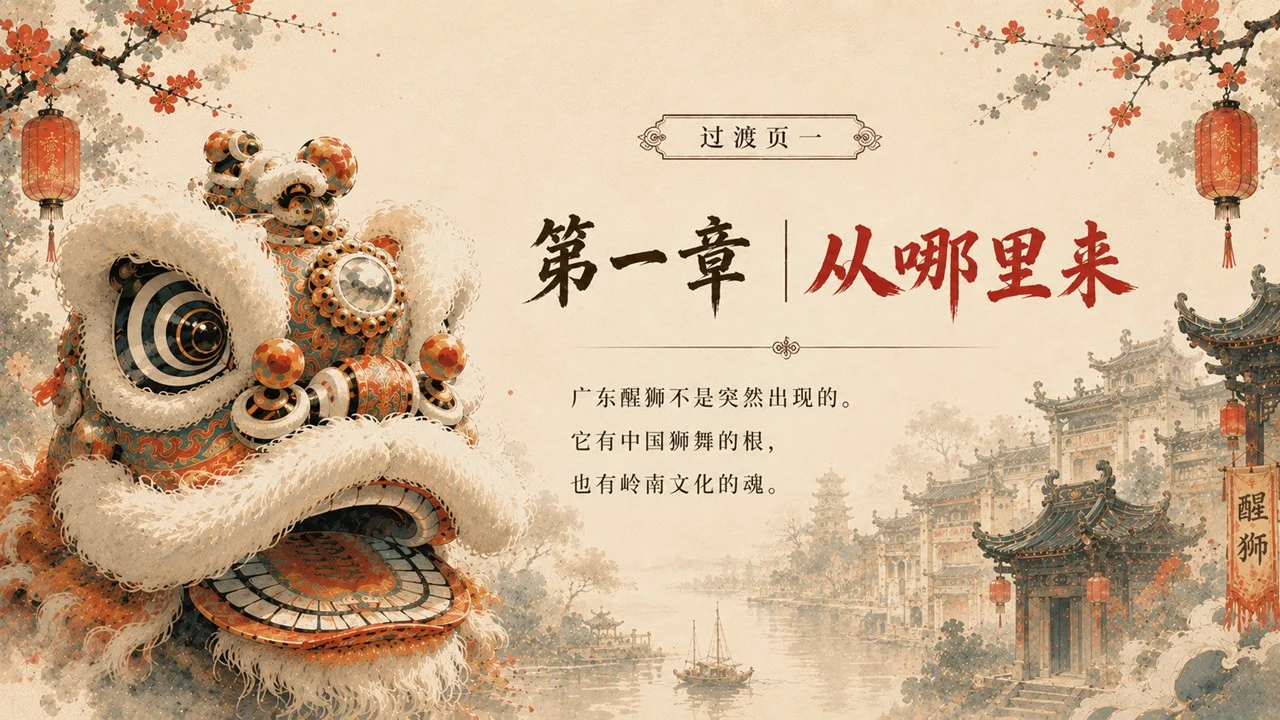 醒狮醒少年：读懂广东醒狮非遗文化PPT/舞狮/南狮/狮舞 - 预览图2