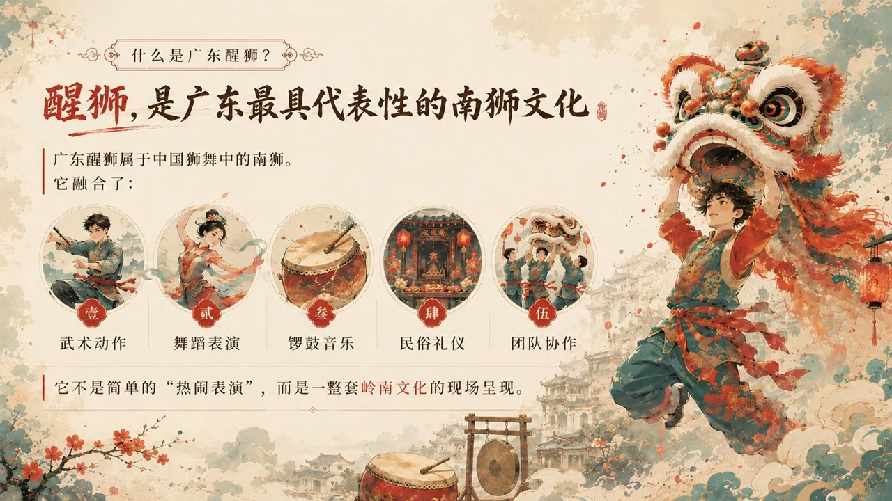 醒狮醒少年：读懂广东醒狮非遗文化PPT/舞狮/南狮/狮舞 - 预览图3