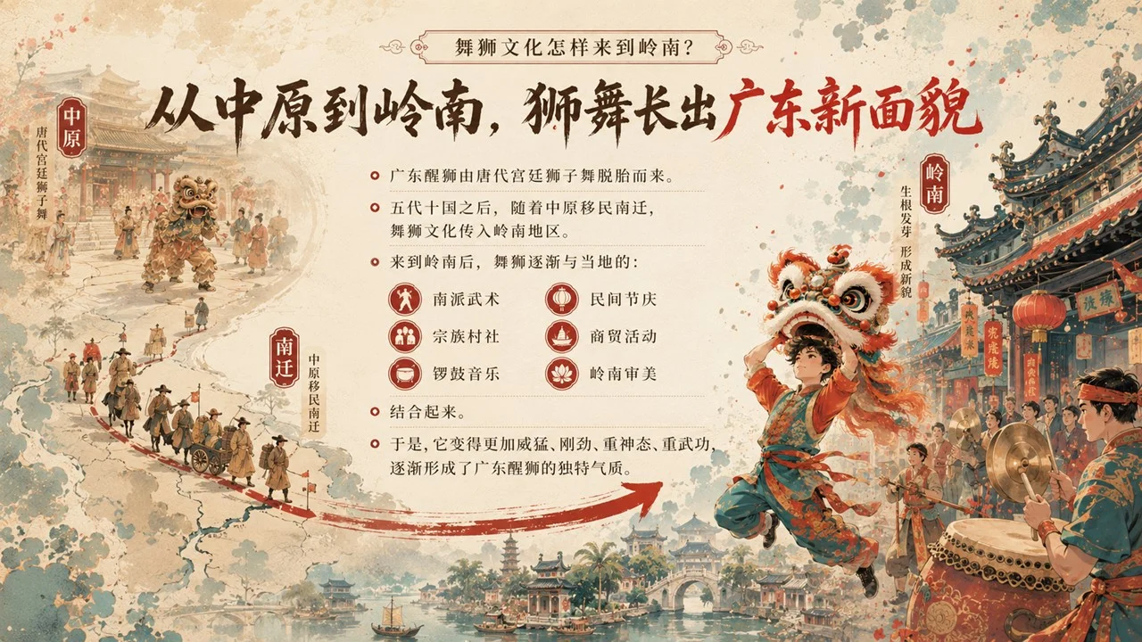 醒狮醒少年：读懂广东醒狮非遗文化PPT/舞狮/南狮/狮舞 - 预览图5