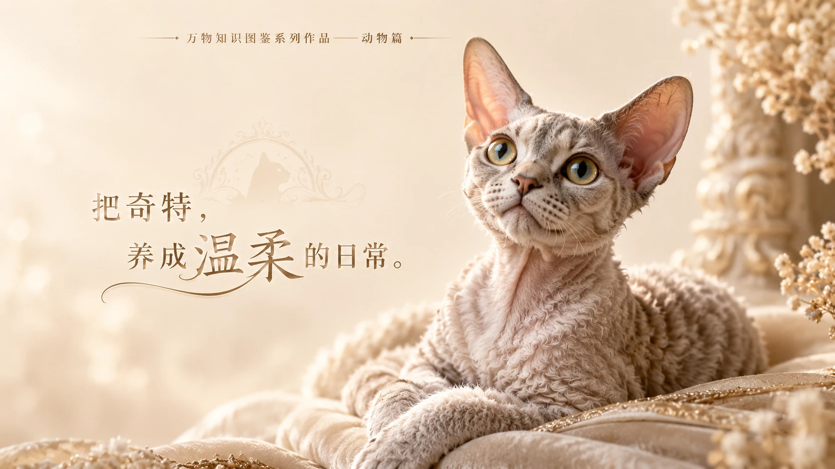 万物知识图鉴系列作品PPT——德文卷毛猫 - 预览图1